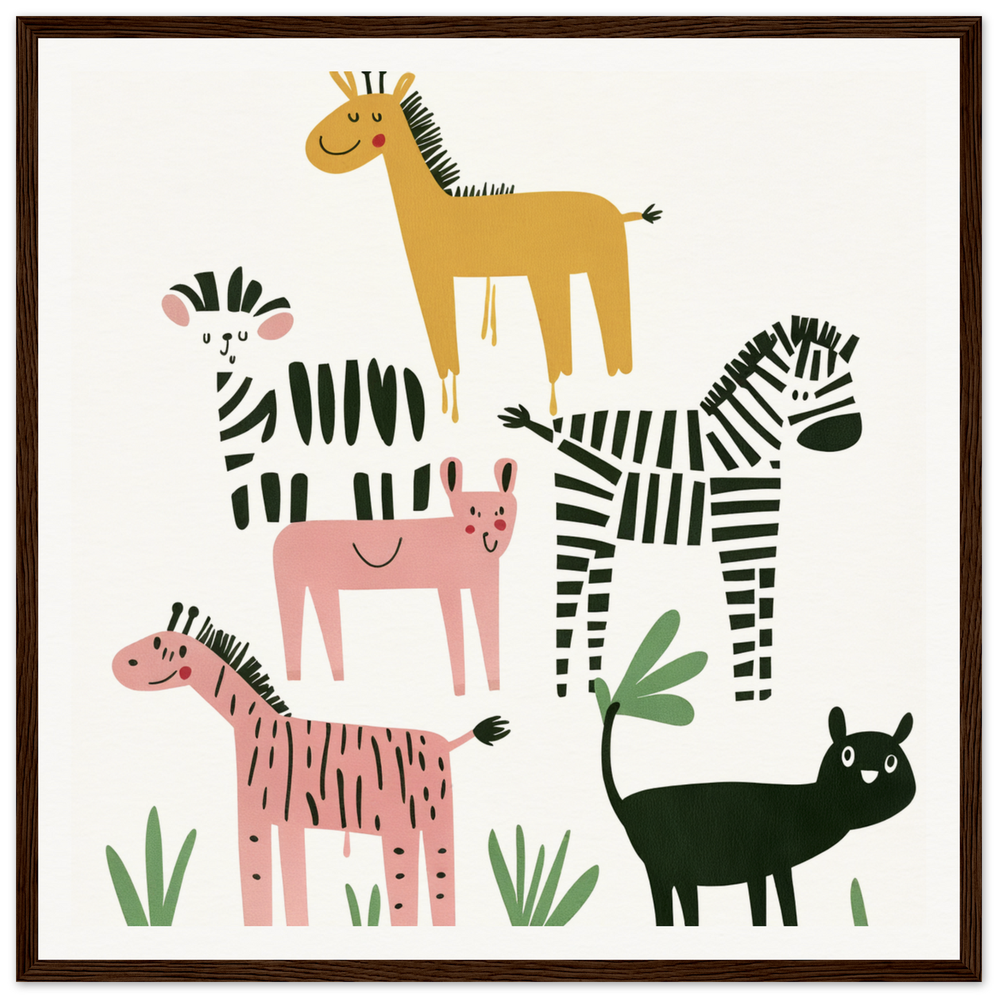 Whimsical Beast Ballet featuring cartoon safari animals and a playful black cat