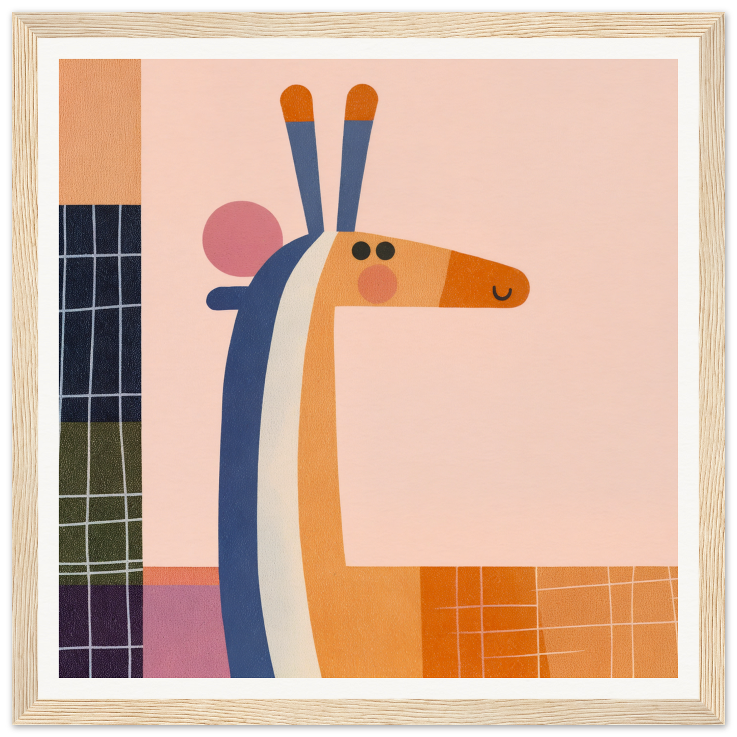 Stylized orange and blue giraffe in Special Edition Art from Whimsical Geometry Safaris