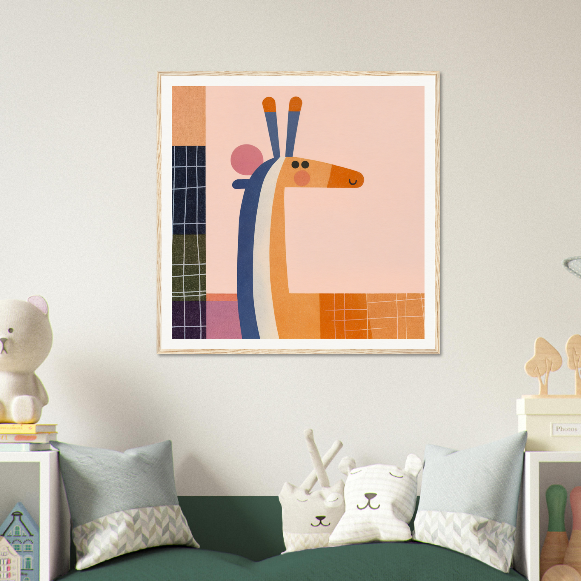Framed Giraffe Cartoon Illustration in Minimalist Style for Special Edition Art™ Collection