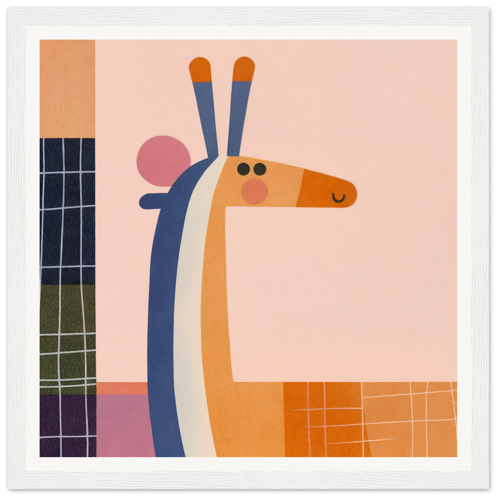 Stylized geometric giraffe artwork in orange, blue, and white for special edition art™