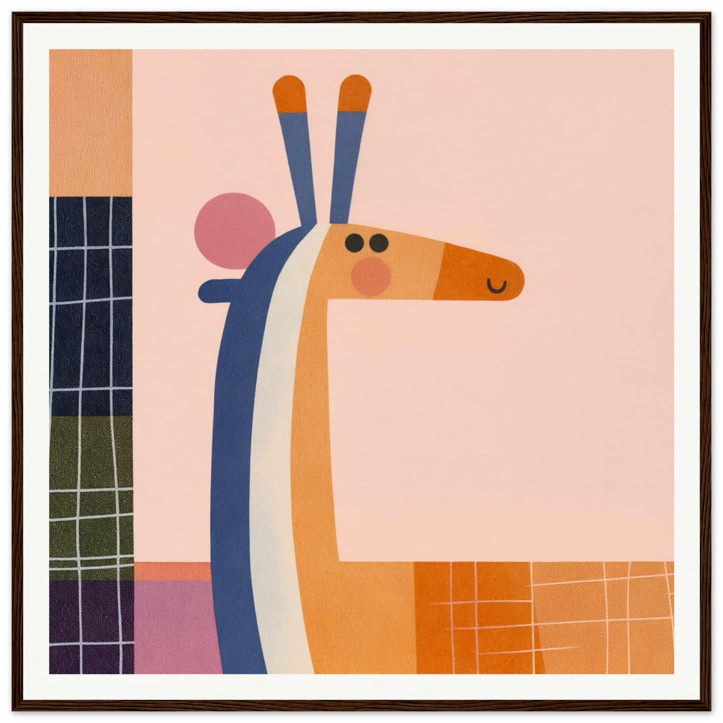 Stylized geometric giraffe in orange, blue, and white from Special Edition Art™