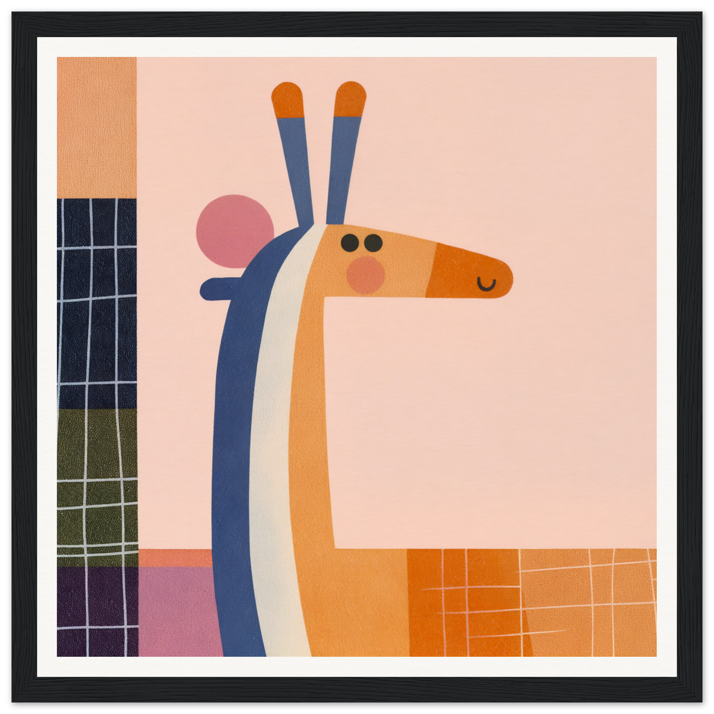 Stylized orange and blue giraffe from the Whimsical Geometry Safaris special edition art™