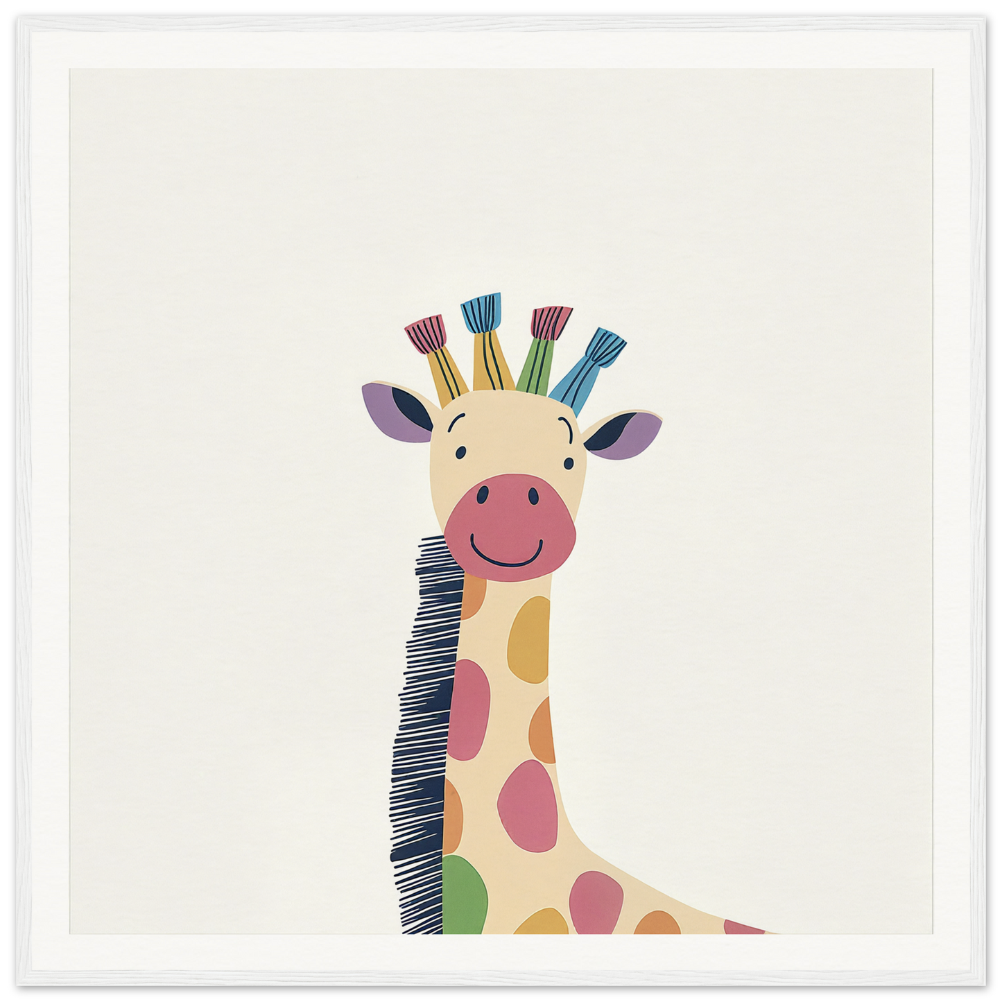 Smiling cartoon giraffe with colorful spots for Whimsical Giraffe Dreams product