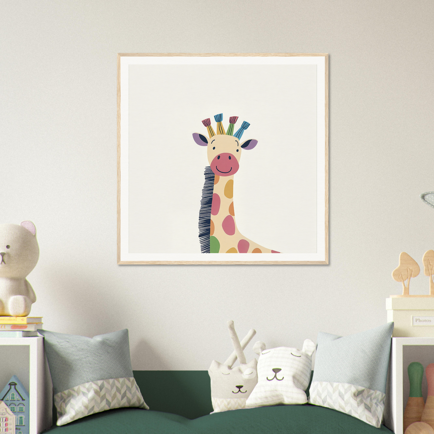 Colorful watercolor illustration of a whimsical giraffe from Whimsical Giraffe Dreams