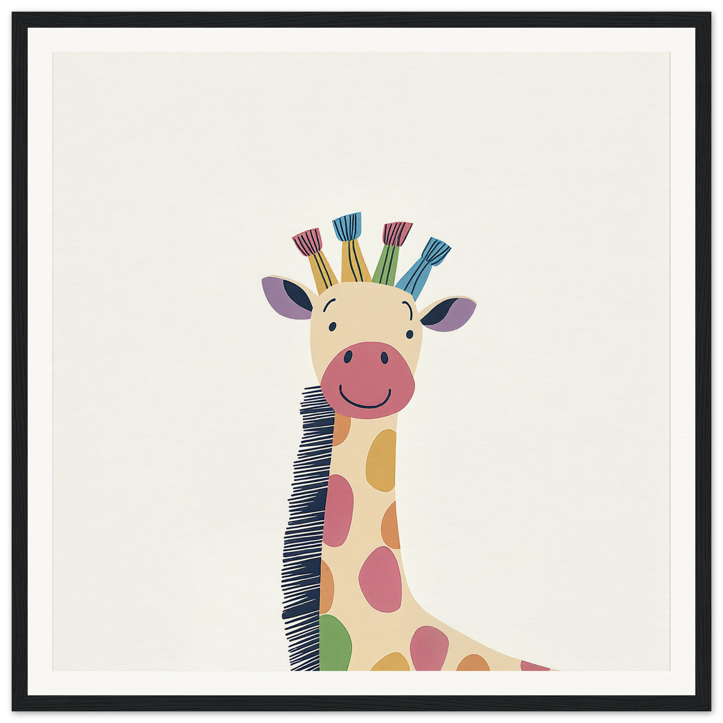Colorful cartoon giraffe with striped neck from Whimsical Giraffe Dreams collection