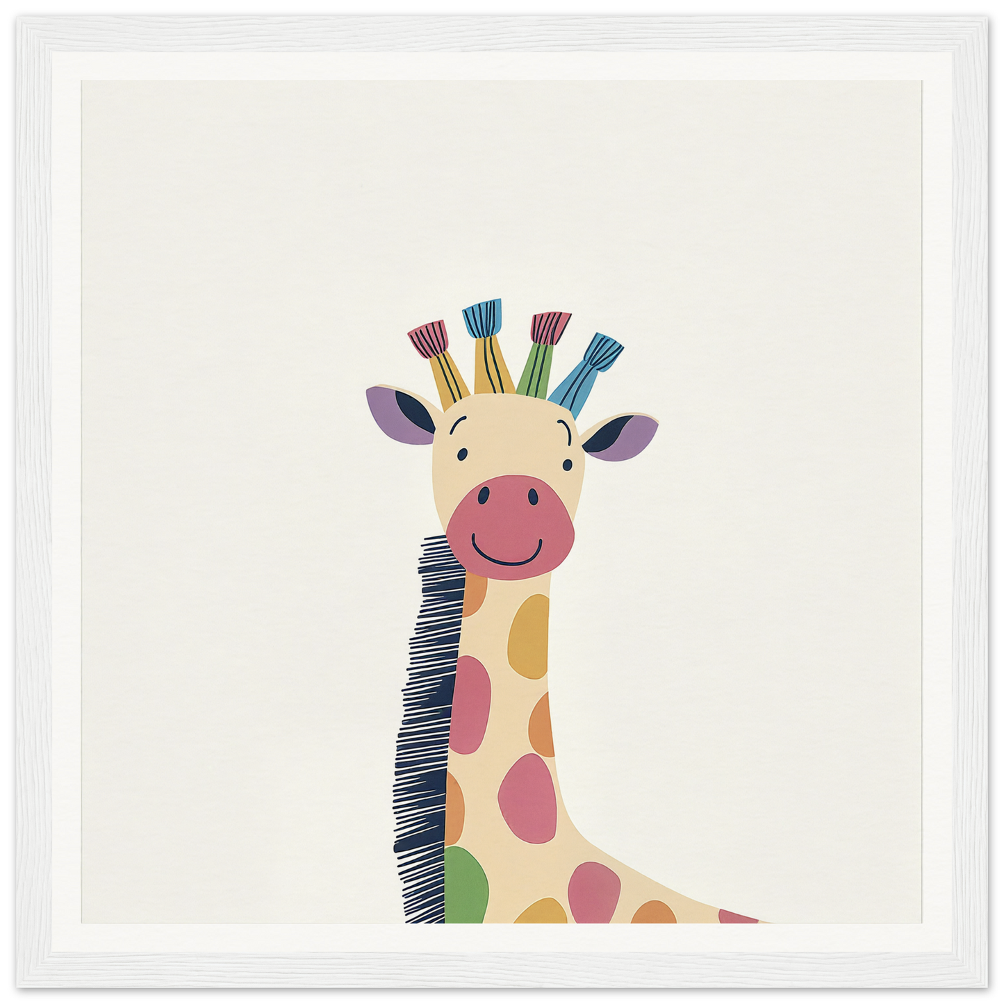 Smiling cartoon giraffe with colorful spots representing Whimsical Giraffe Dreams