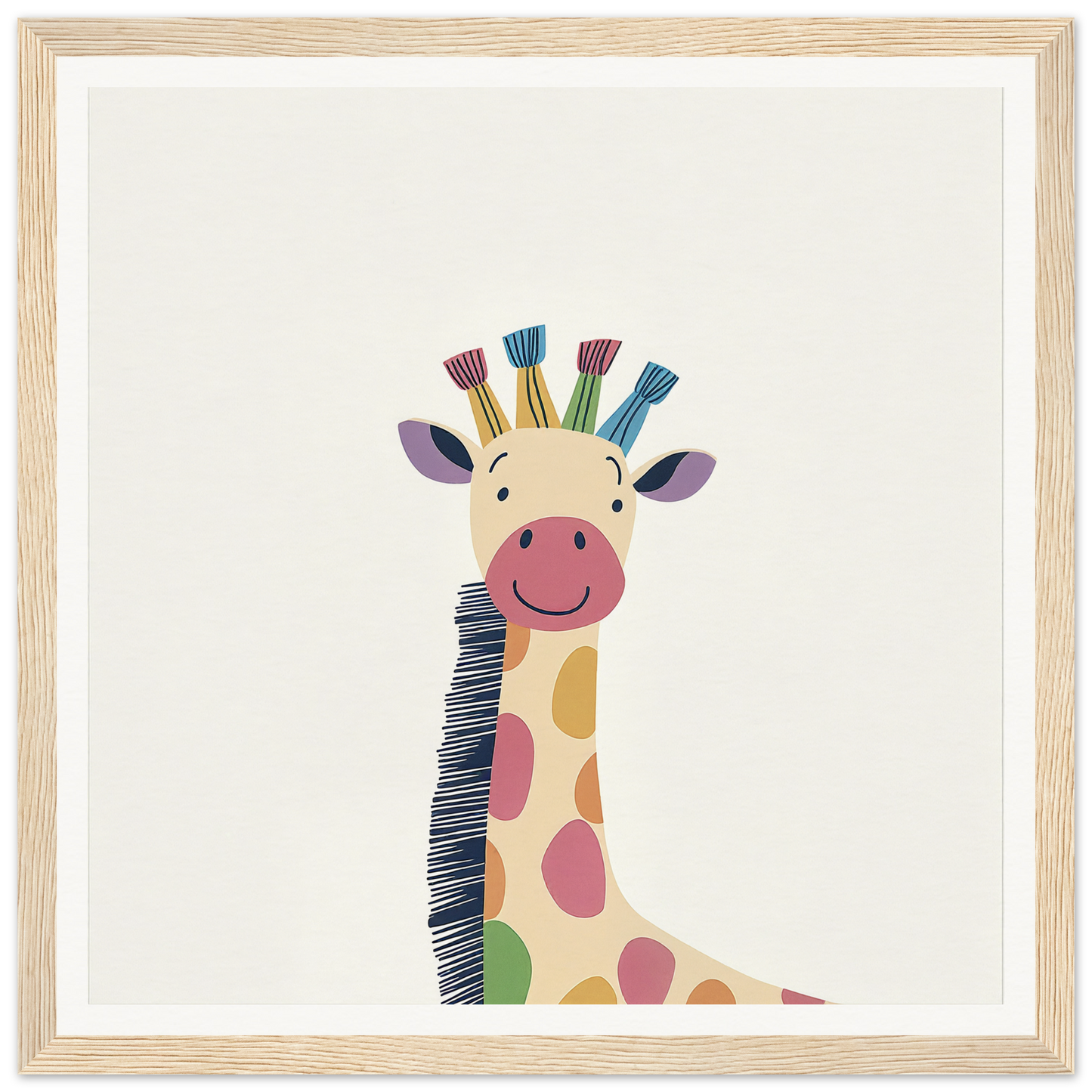 Smiling whimsical giraffe with colorful spots in Whimsical Giraffe Dreams product