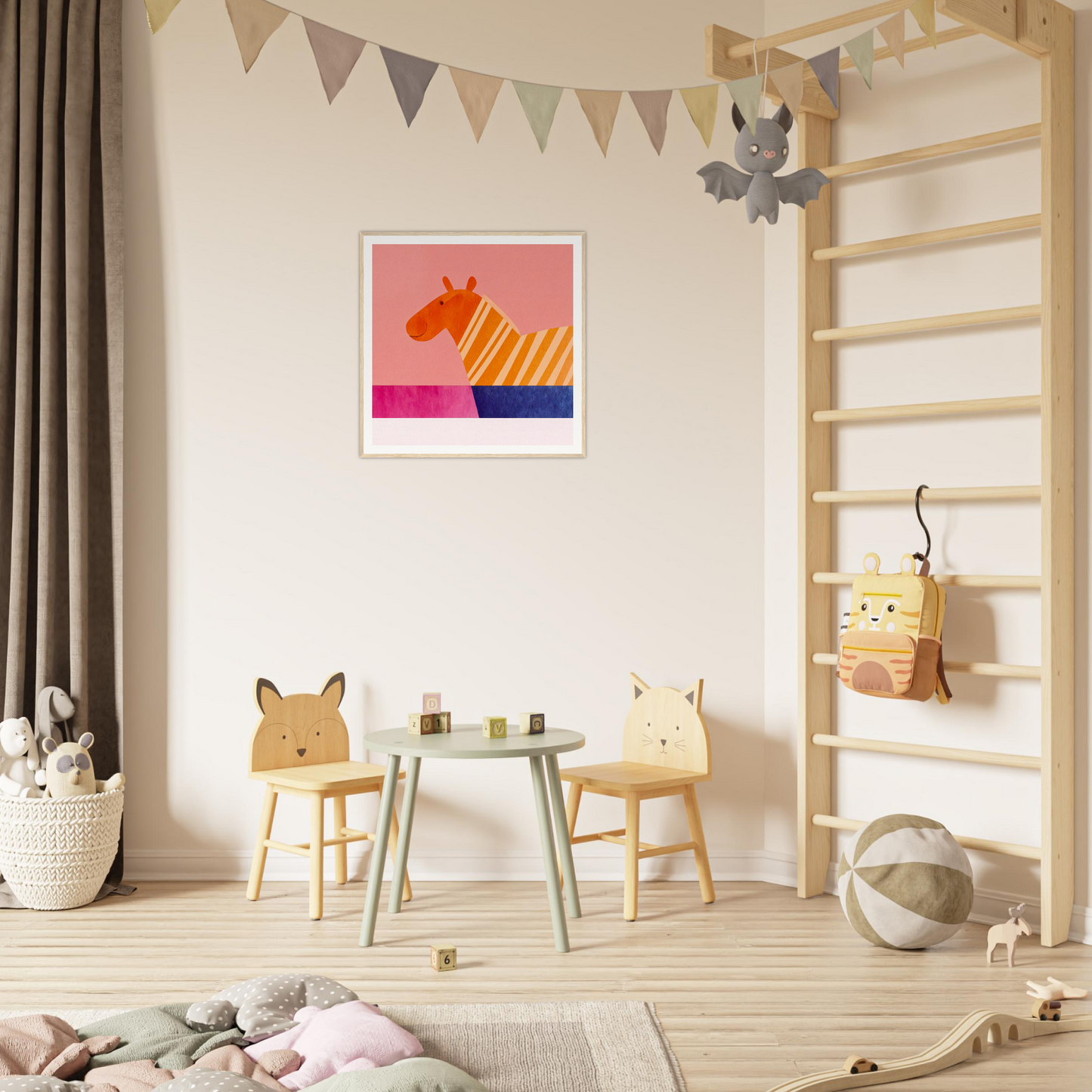 Children’s play area with animal-themed chairs and table from Whimsical Lotus Dreaming special edition