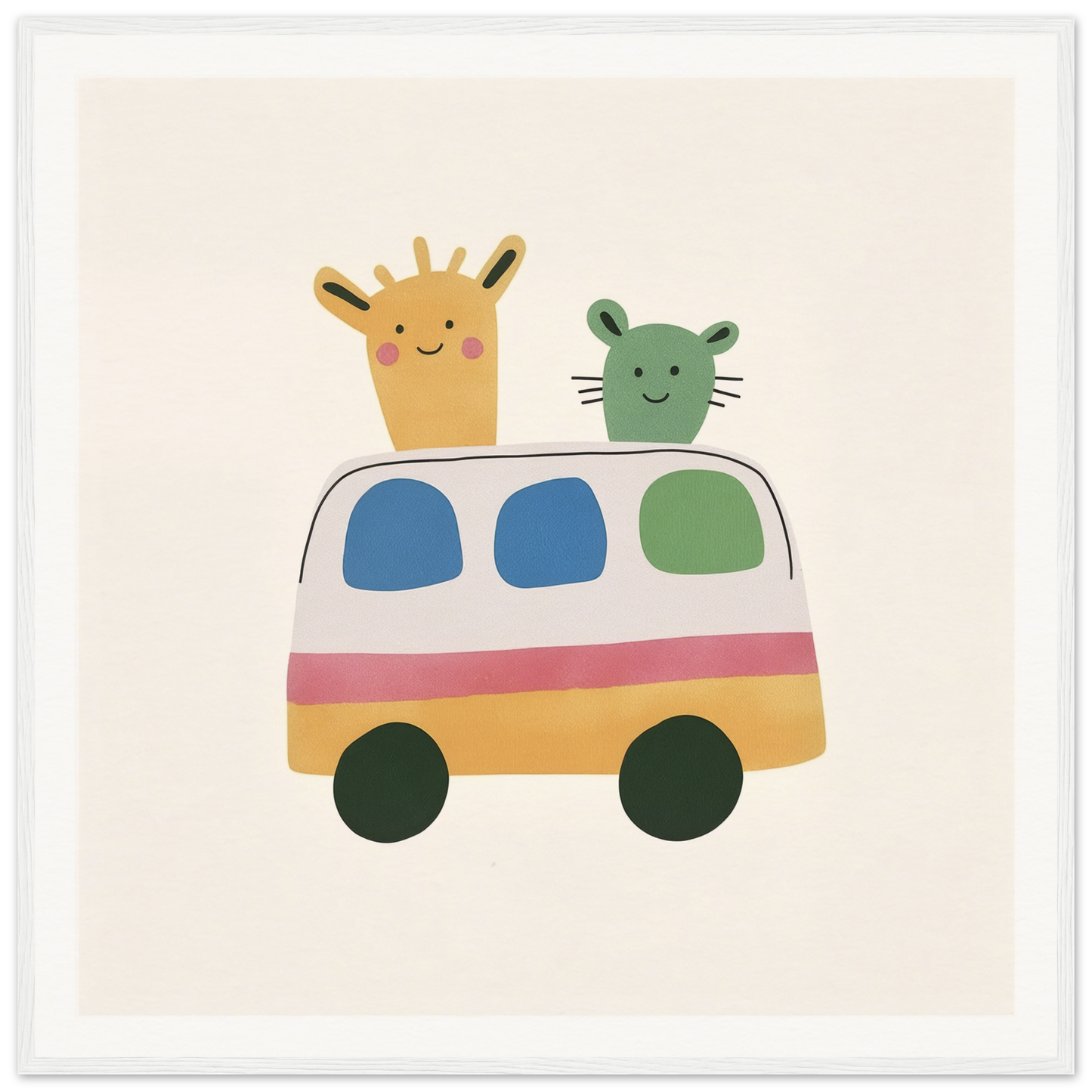 Colorful cartoon van with a giraffe and cat in Whimsical Prairies Journey product