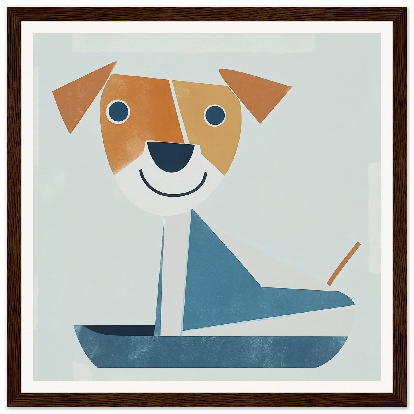 Smiling cartoon dog in blue sailboat from Whimsical Pup special edition art™