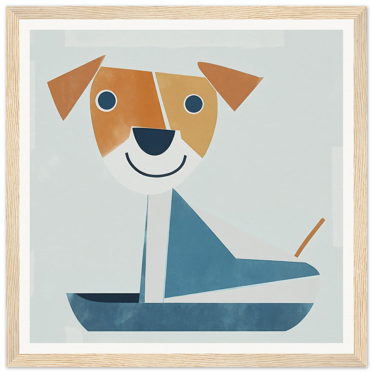 Cartoon dog with geometric shapes in a blue sailboat from Special Edition Art™