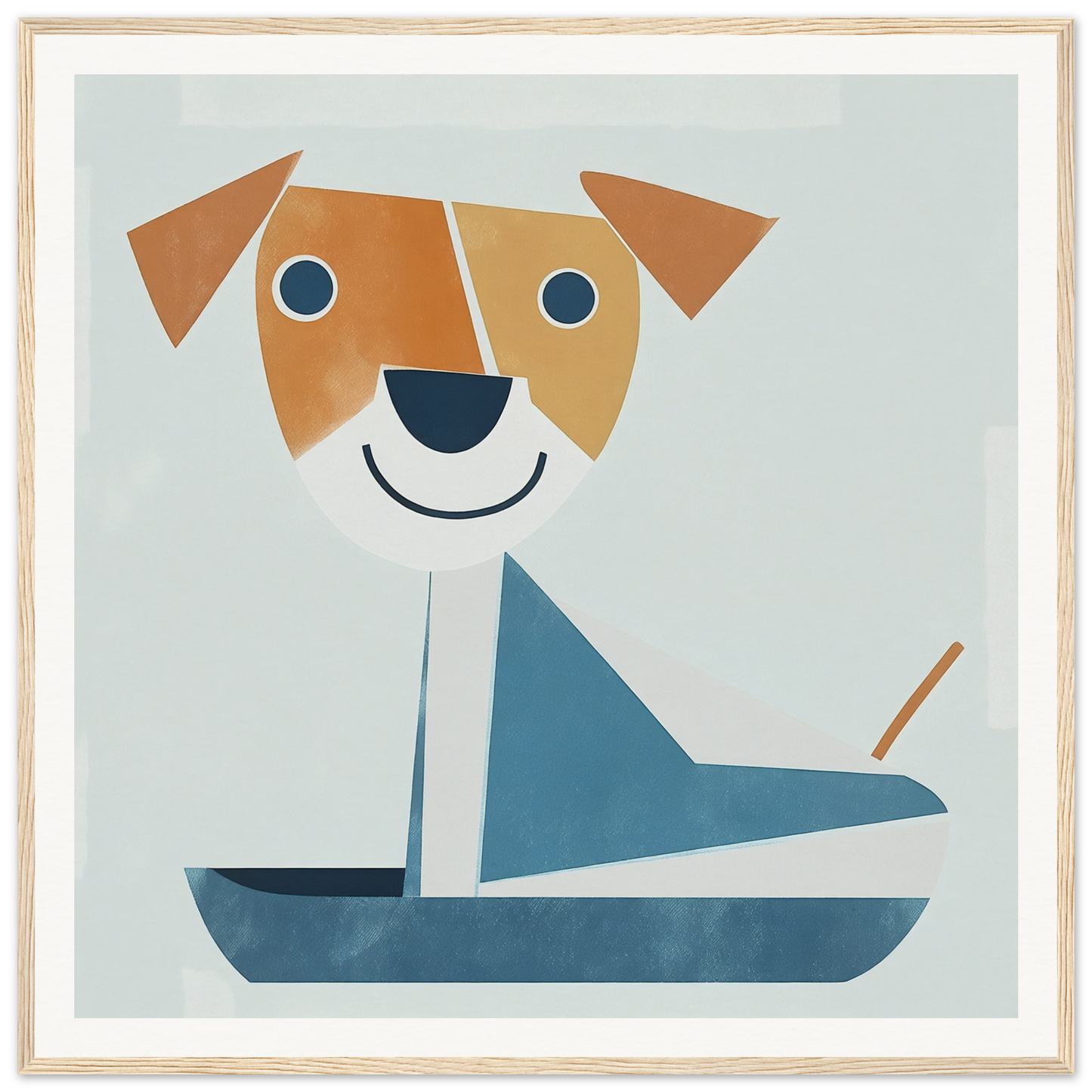 Cartoon dog in blue sailboat from Whimsical Pup special edition art™ design