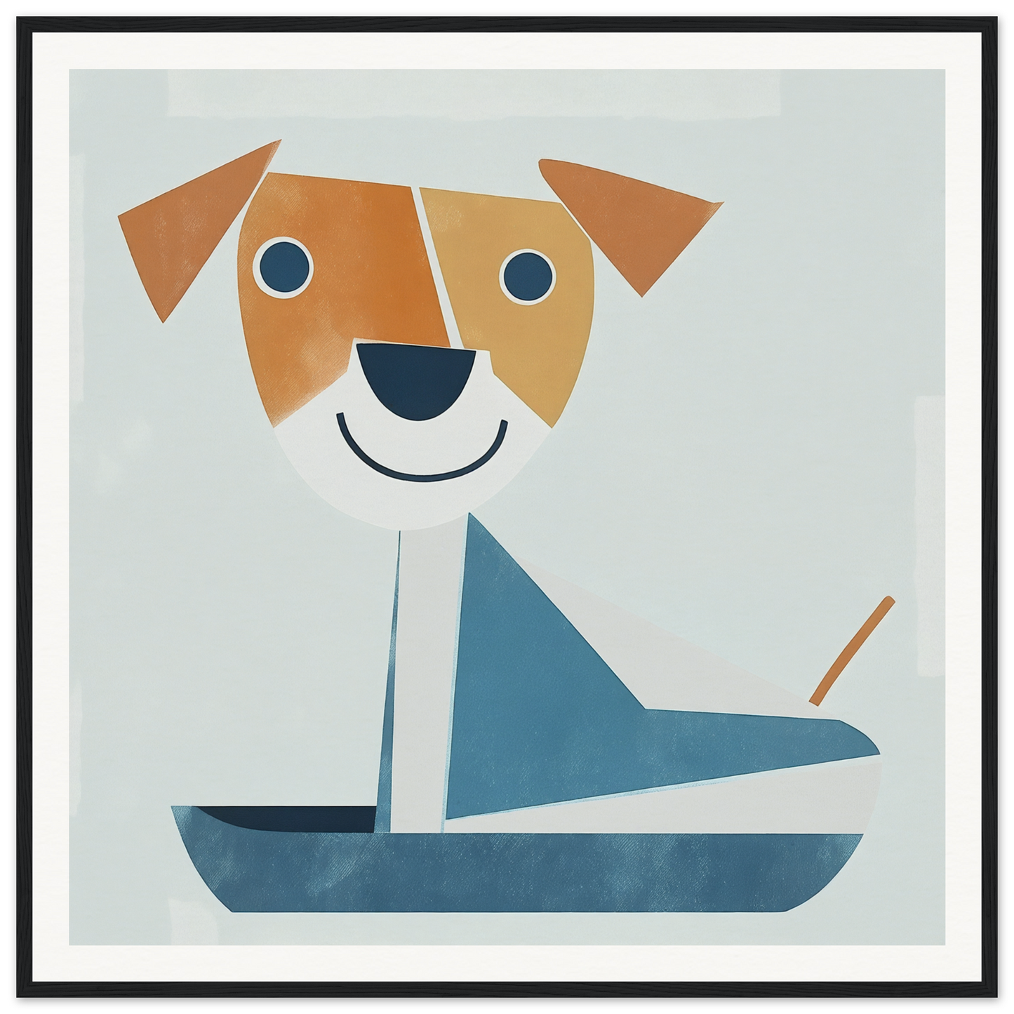 Cartoon dog in a blue sailboat featured in Special Edition Art™ Whimsical Pup Geometry