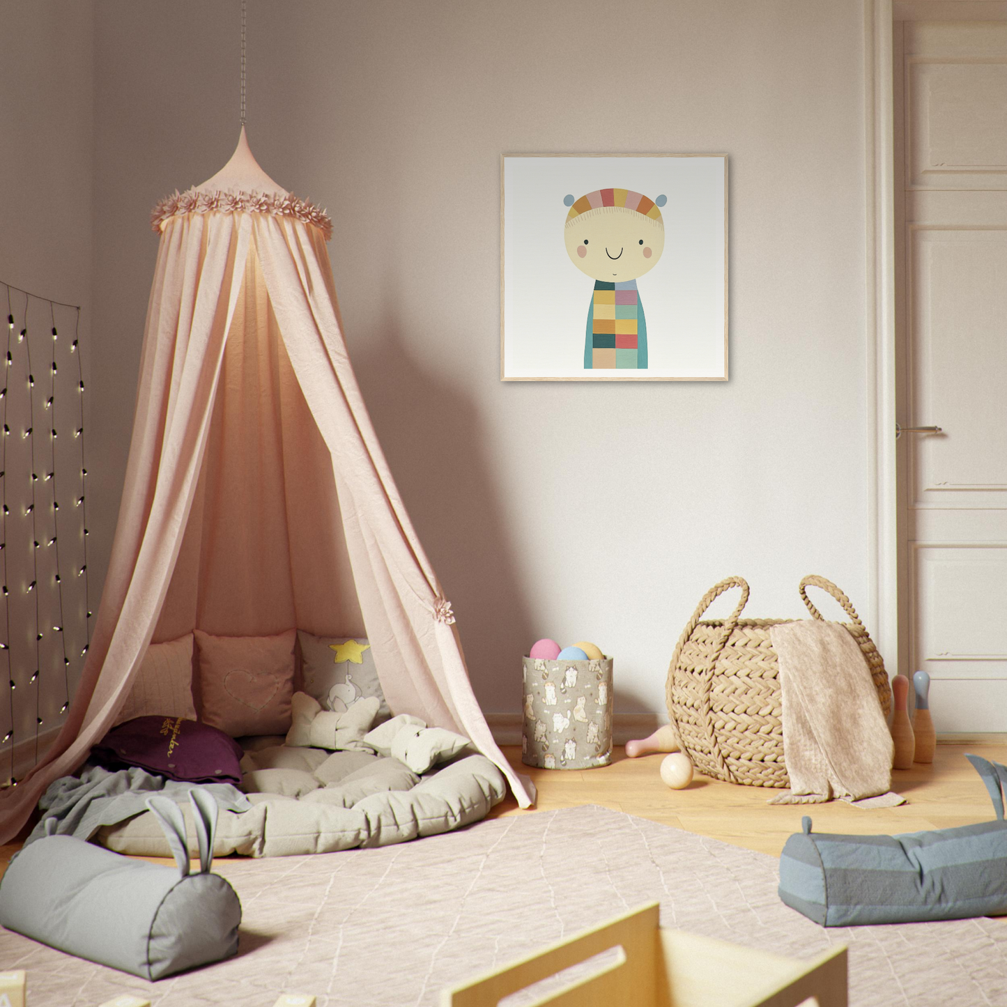 Pink fabric canopy tent with draped curtains from Whimsy’s Golden Whisper collection
