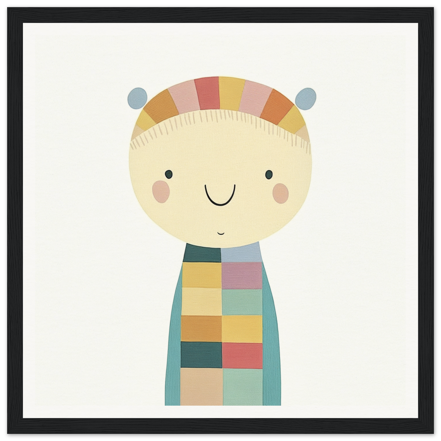 Cute cartoon character in colorful sweater and beanie from Whimsy’s Golden Whisper