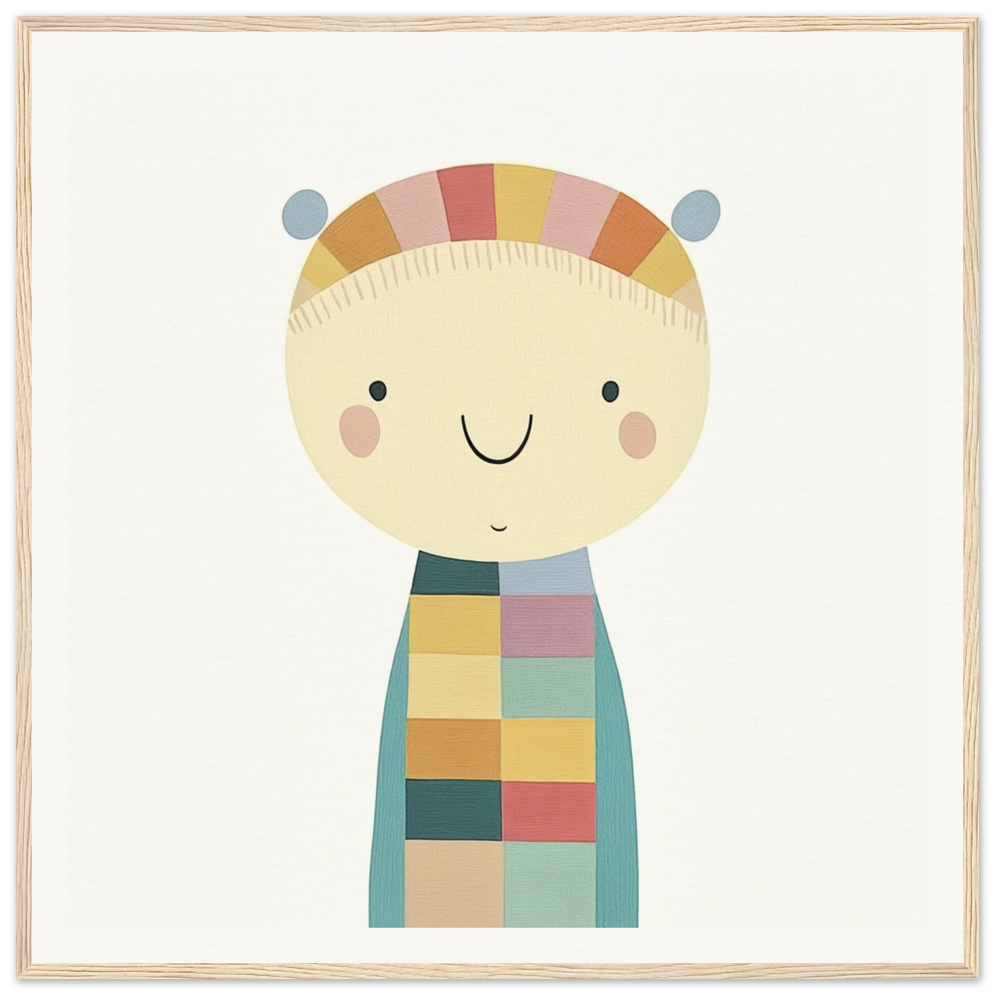Cute cartoon character in colorful checkered outfit from Whimsy’s Golden Whisper