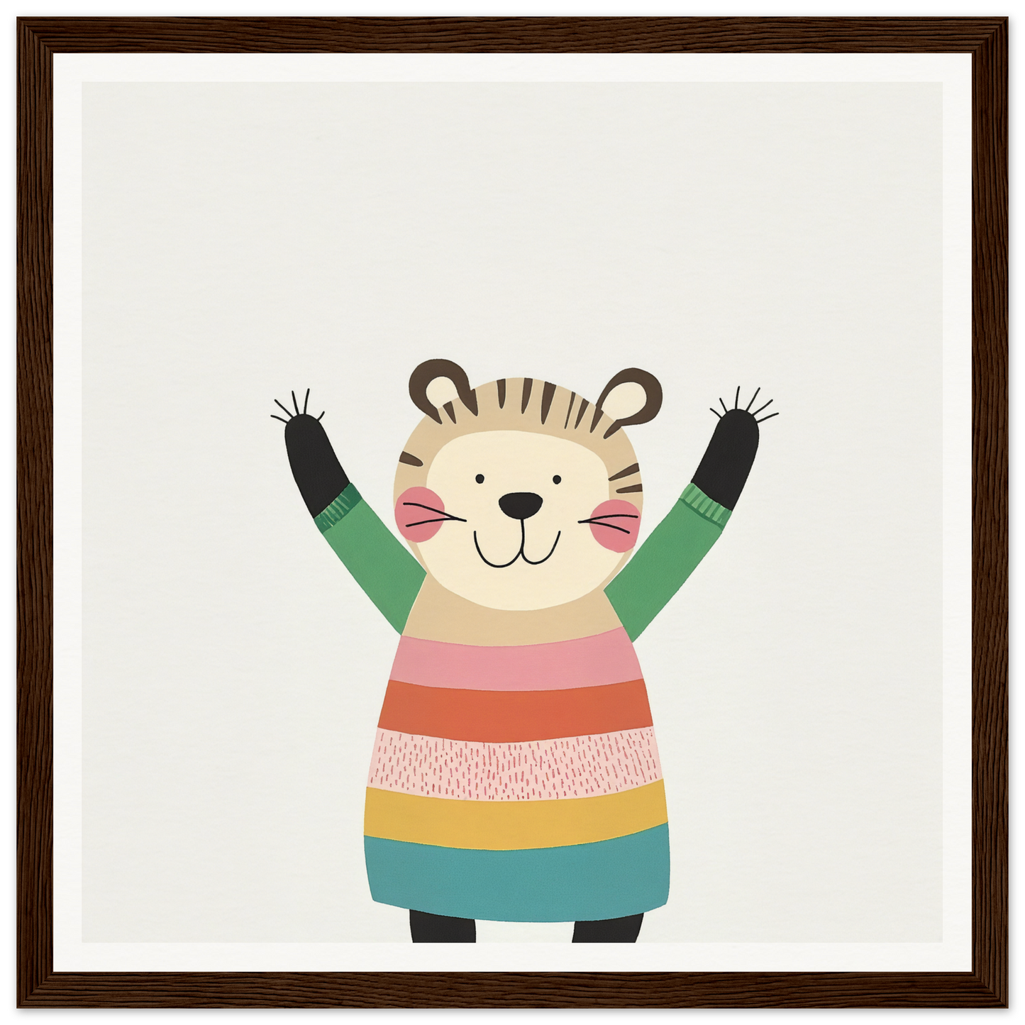 Cheerful cartoon tiger in colorful sweater showcasing Whirlwind Tiger’s Bliss special edition art™