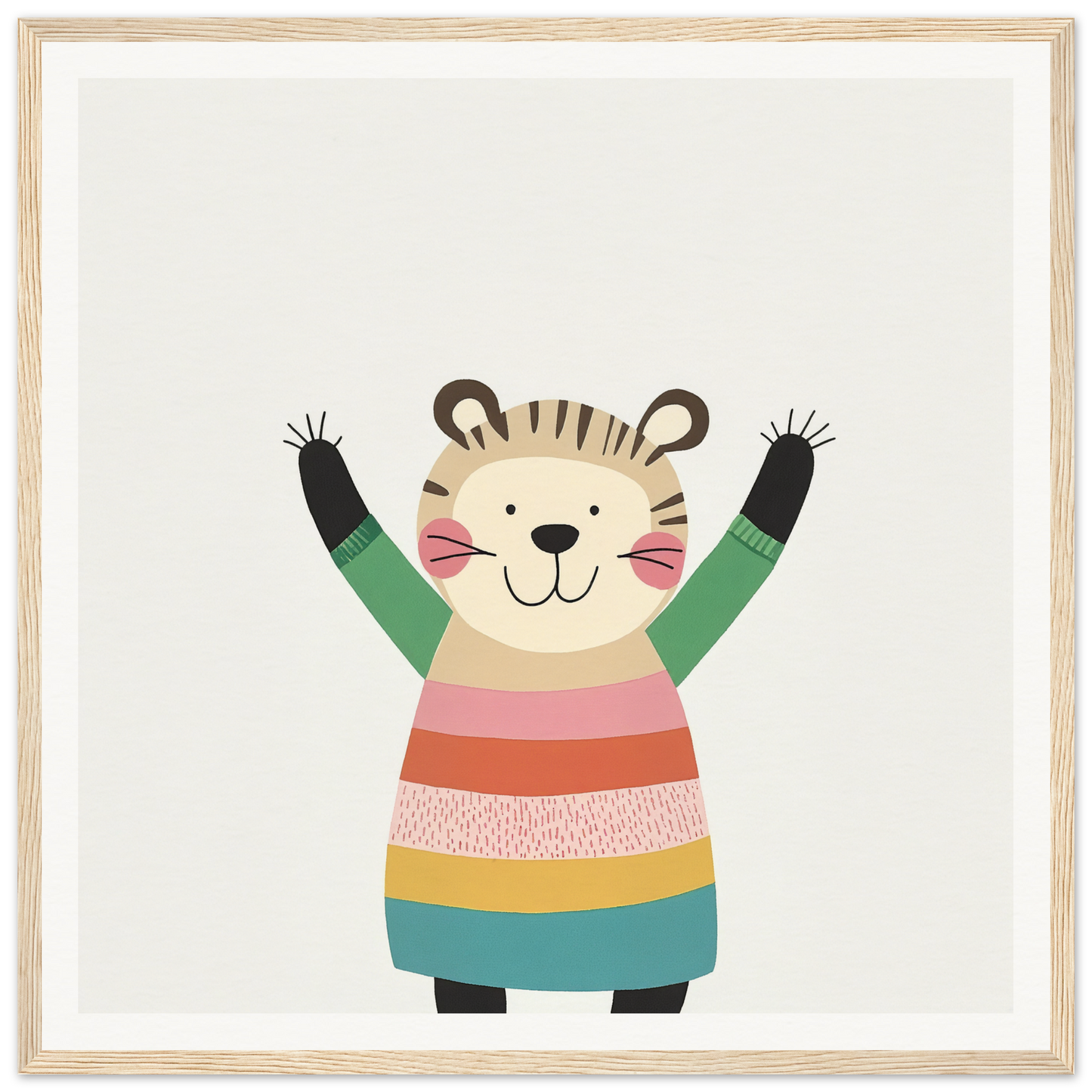 Cheerful cartoon tiger in a colorful sweater from Whirlwind Tiger’s Bliss special edition art™