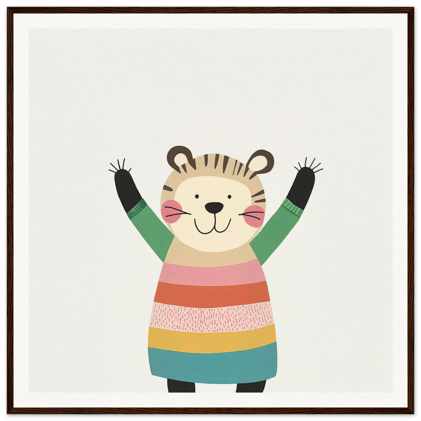 Cheerful cartoon tiger in colorful sweater celebrating Whirlwind Tiger’s Bliss special edition art™