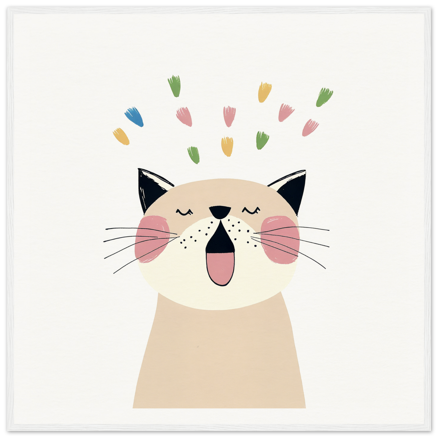 Happy cartoon cat enjoying colorful confetti in Whiskered Euphoria Dance