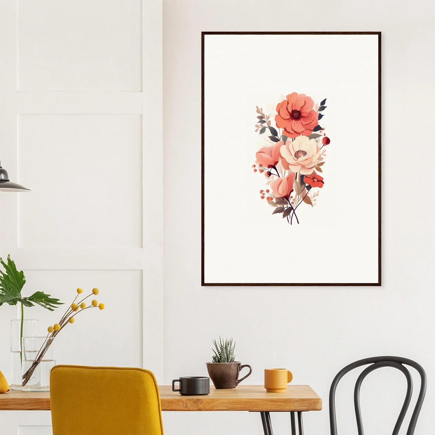Framed wall art of coral and peach poppies, perfect for bloom roses room decor