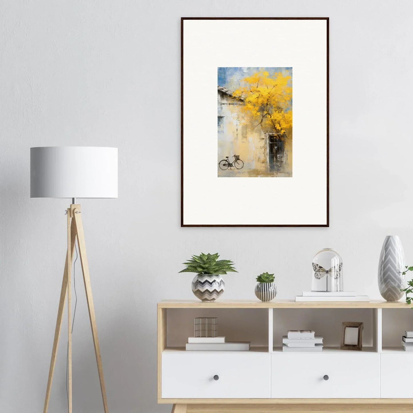 Framed watercolor bike artwork with yellow flowers from Whispers Breezing Fernscapes