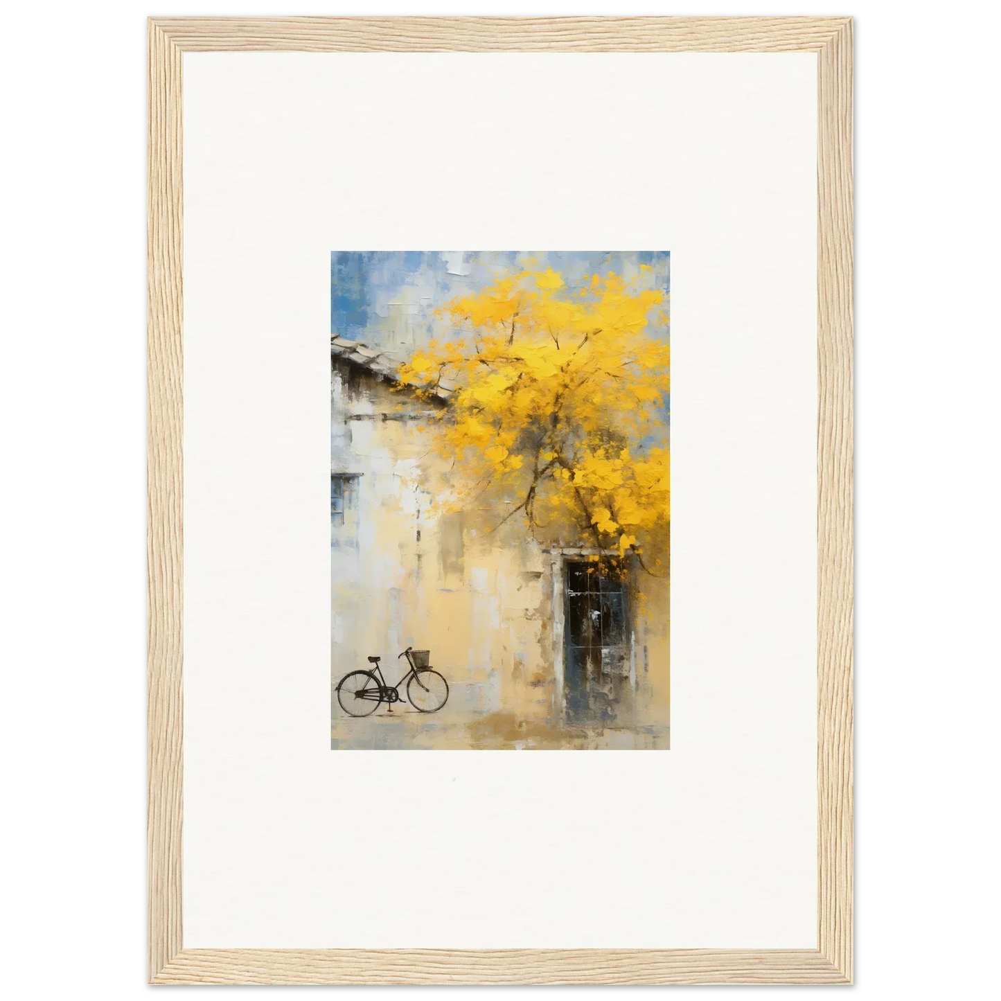 Framed watercolor of a bike under autumn leaves from Whispers Breezing Fernscapes