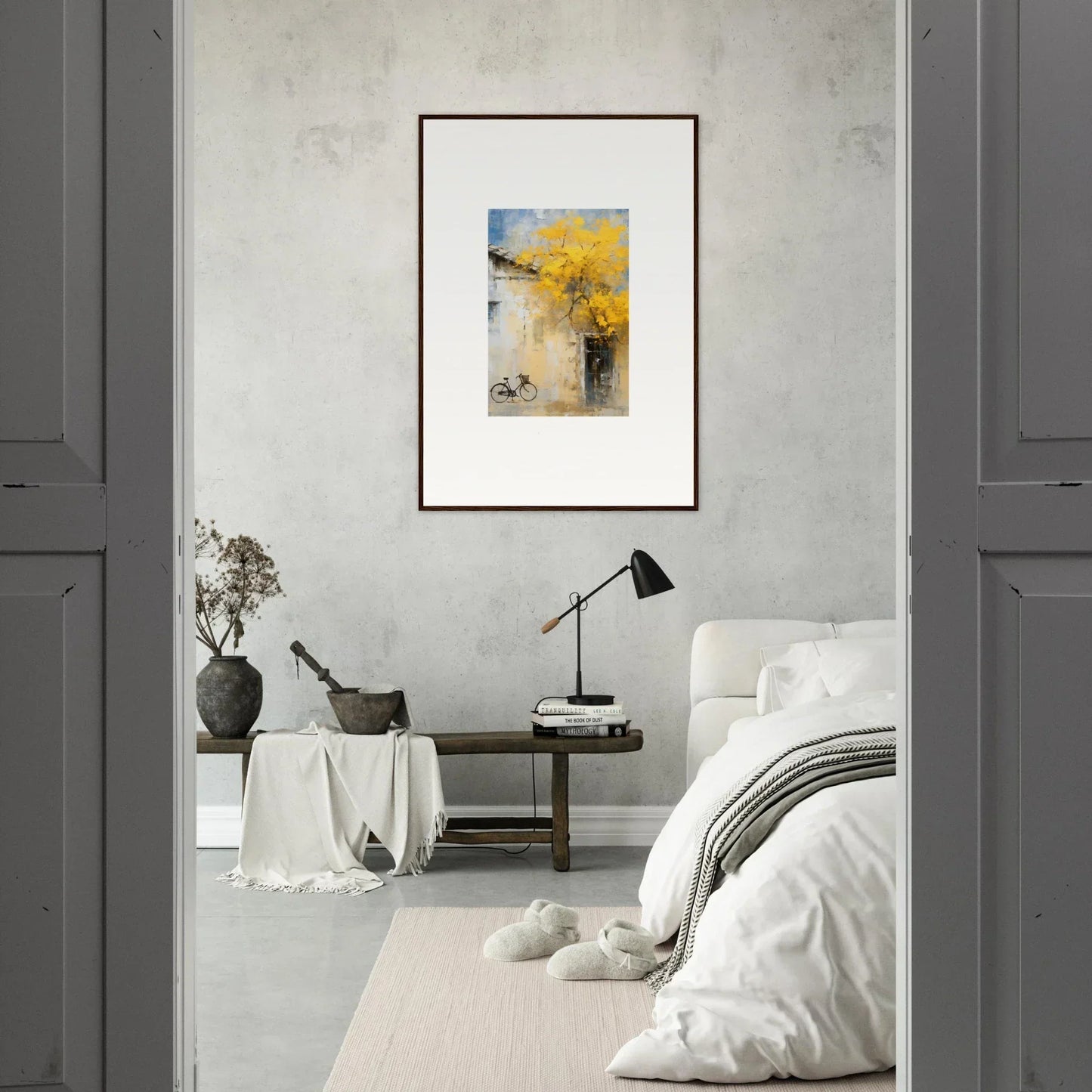Abstract artwork with yellow and black brushstrokes in Whispers Breezing Fernscapes frame