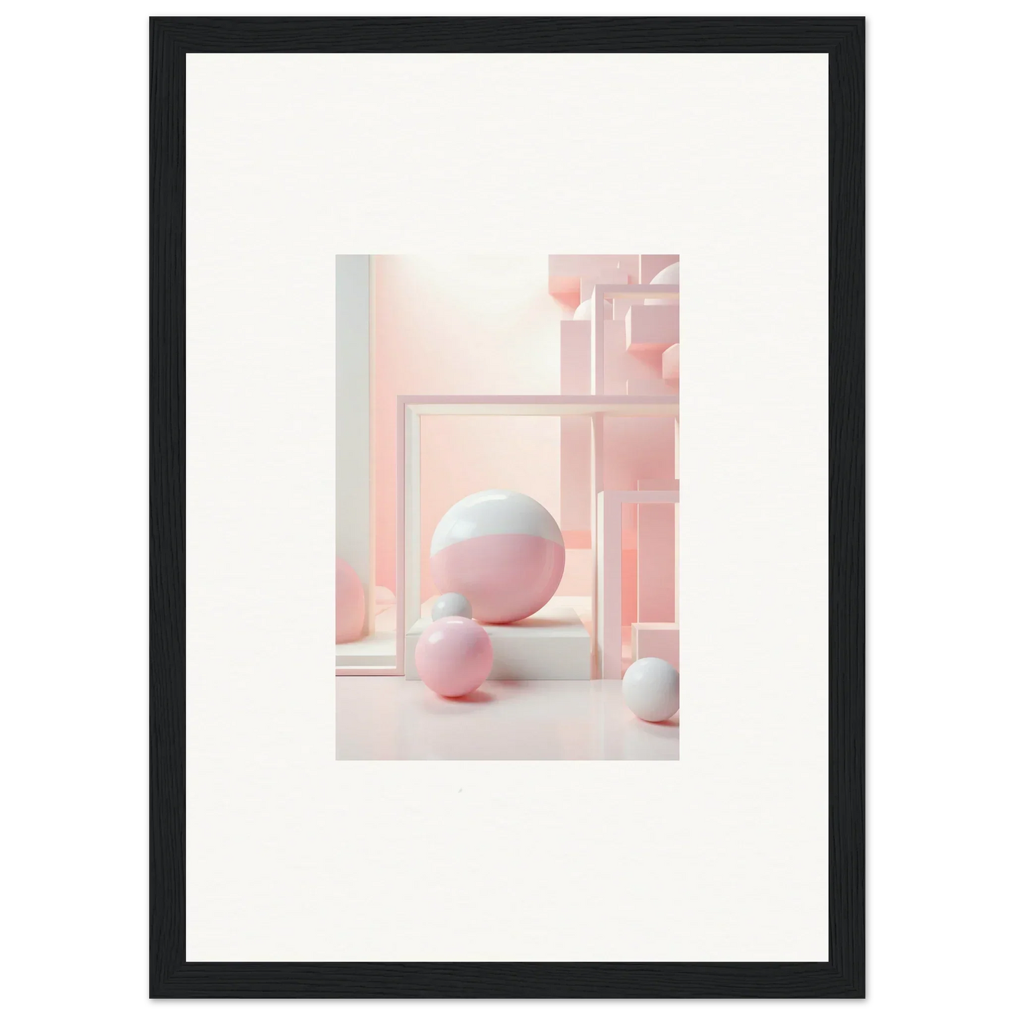 Framed abstract art with pastel geometric shapes from Cubed Neo Aislamiento collection