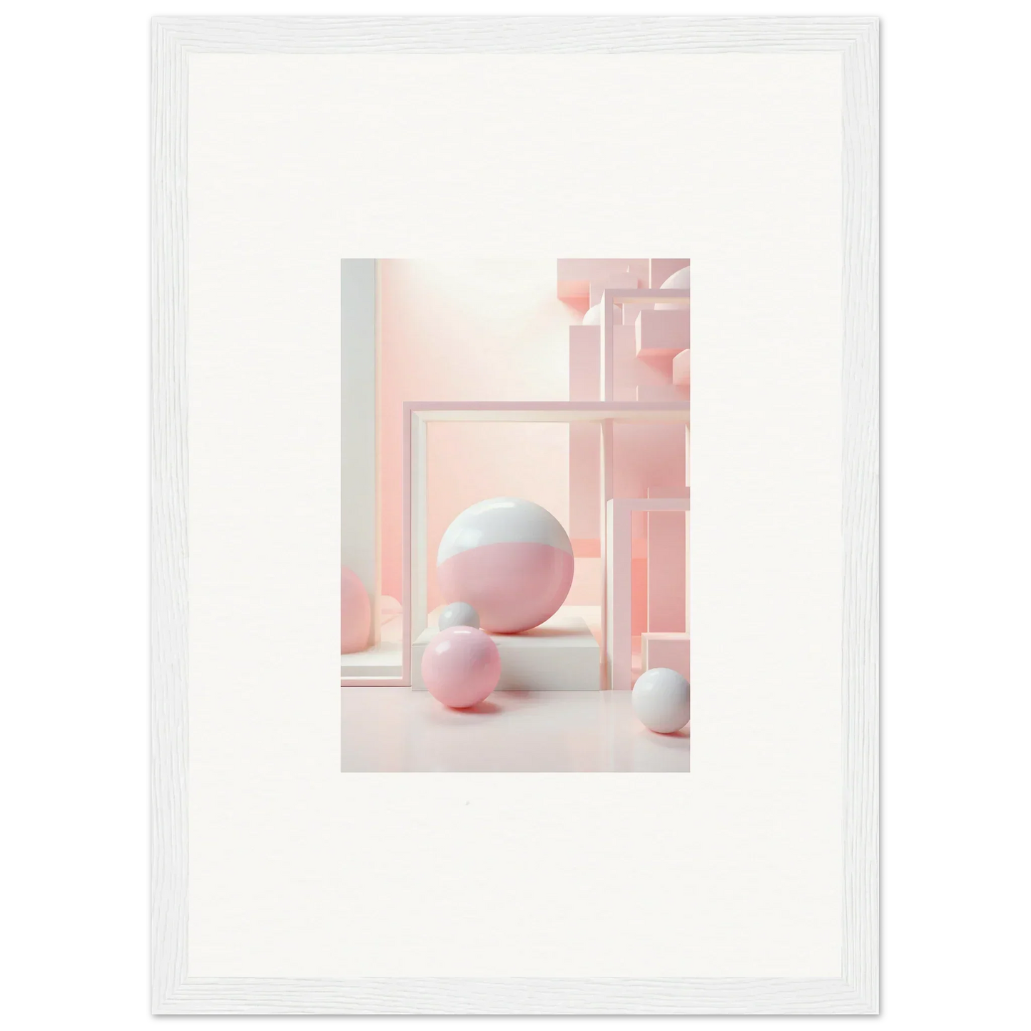 Framed pastel abstract art with spheres and shapes for Cubed Neo Aislamiento