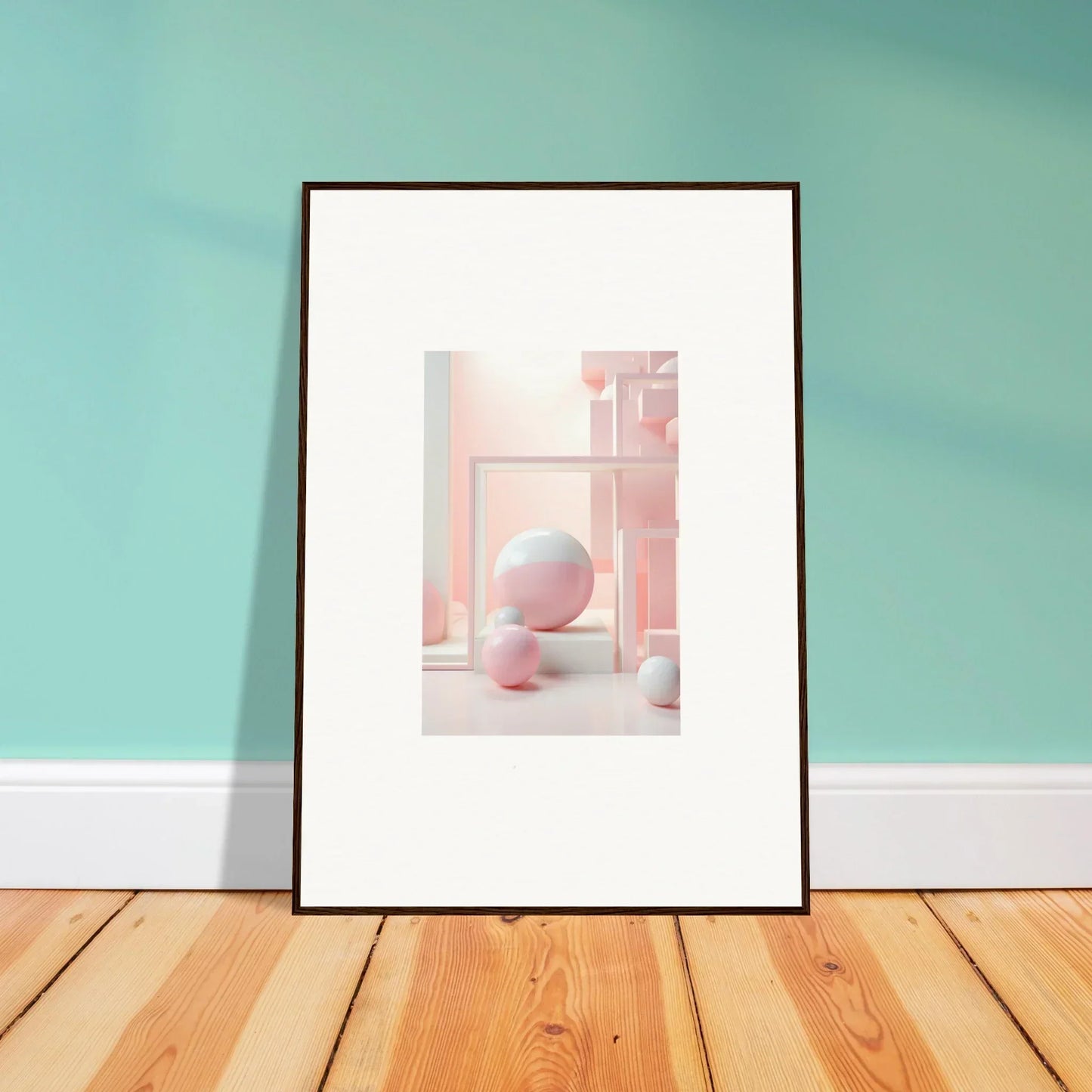 Framed minimalist artwork with pastel geometric shapes from Cubed Neo Aislamiento