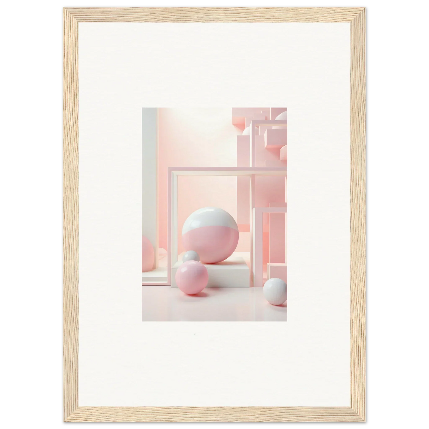 Framed abstract art with pink shapes for Cubed Neo Aislamiento decor vibes