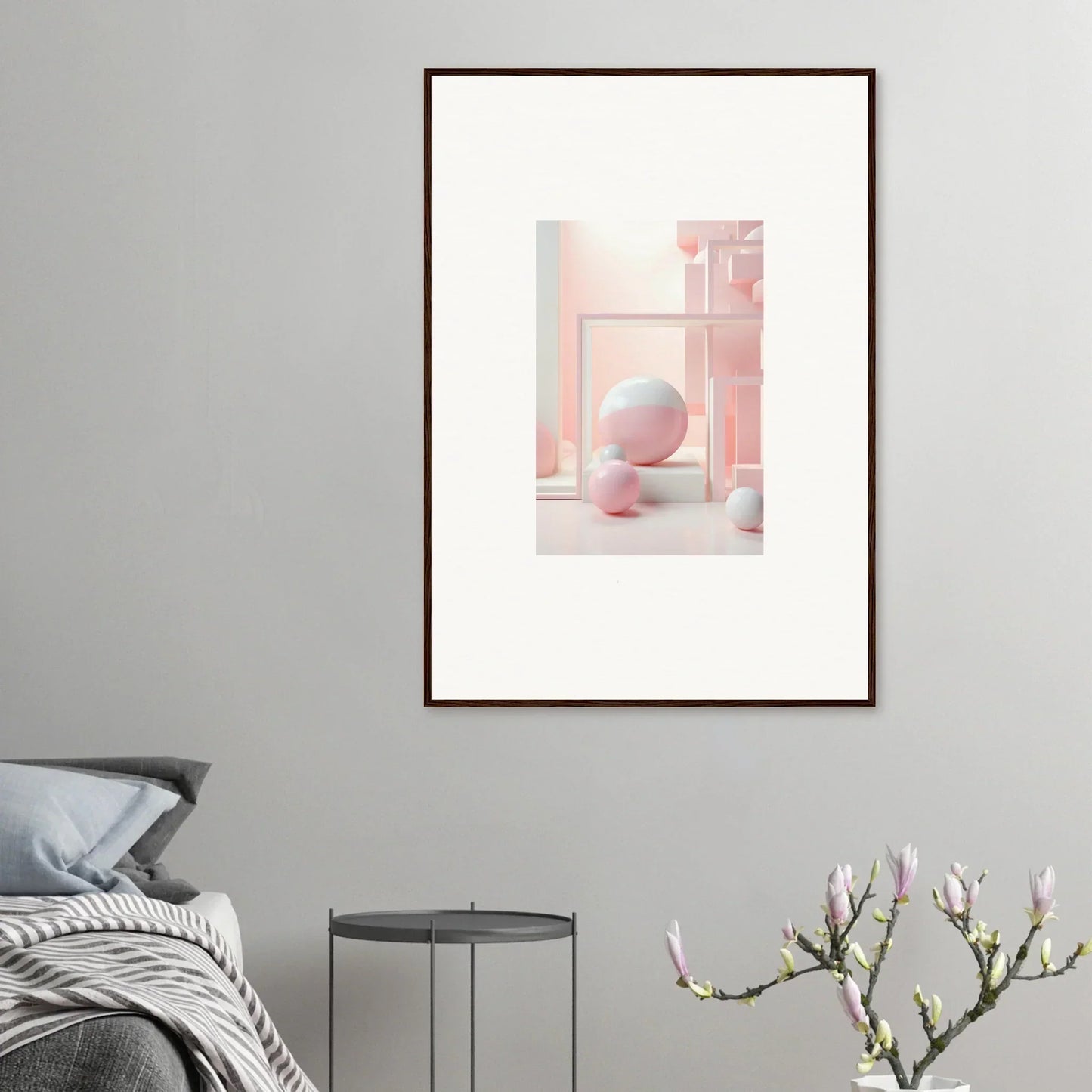 Framed pastel abstract art with soft geometric shapes from Cubed Neo Aislamiento