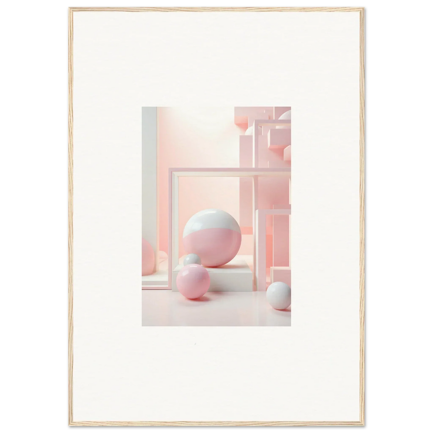 Framed pastel abstract photo of spheres and shapes for Cubed Neo Aislamiento decor