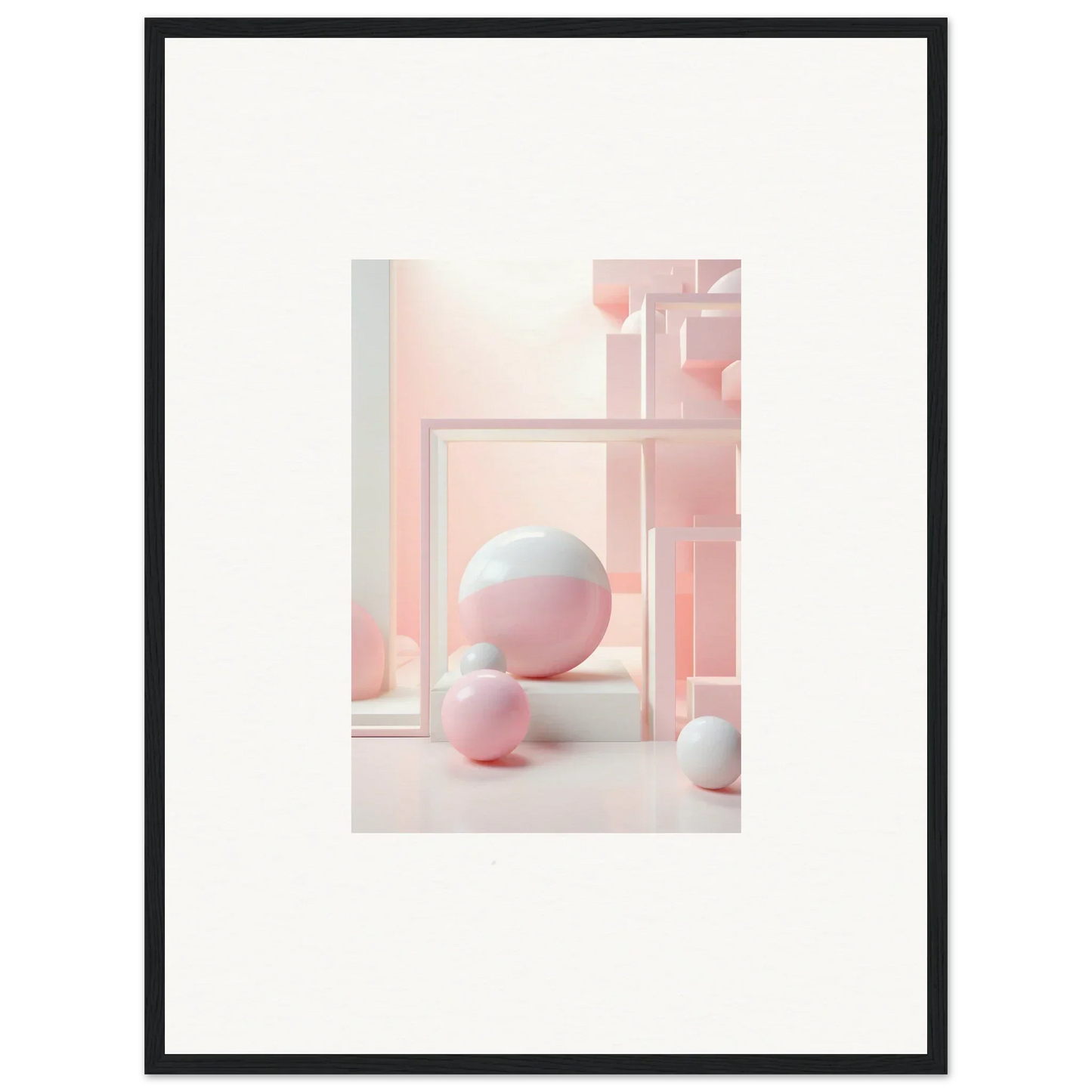 Framed abstract art with pastel geometric shapes for Cubed Neo Aislamiento decor