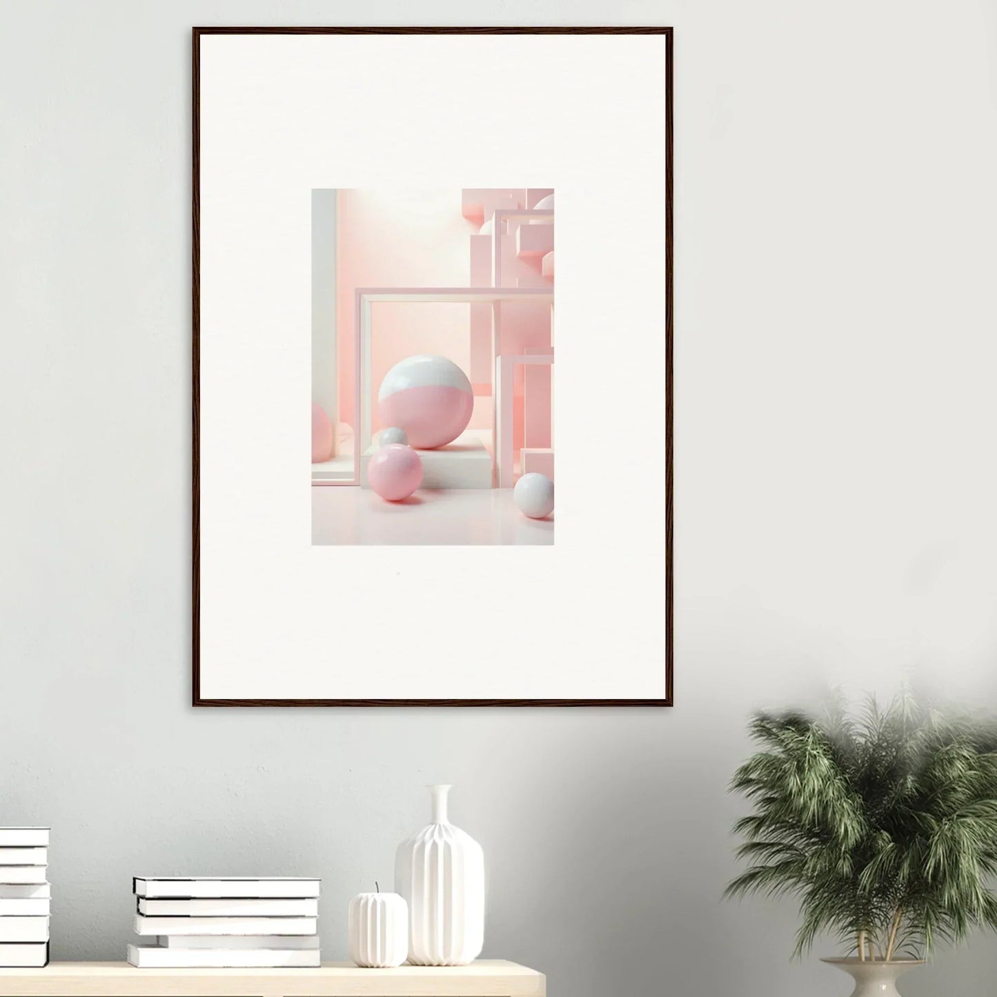Framed abstract artwork with soft pink shapes from Cubed Neo Aislamiento