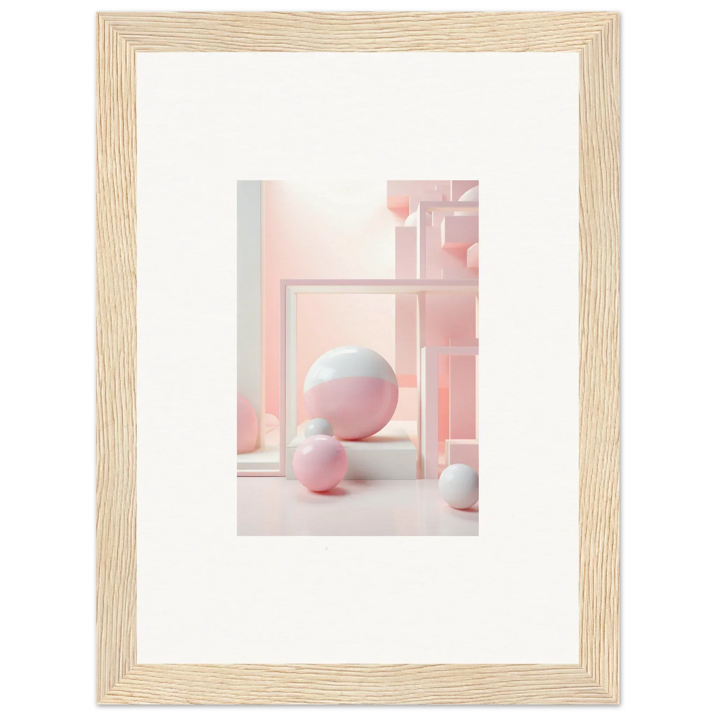 Framed pastel artwork with spheres and shapes from Cubed Neo Aislamiento collection