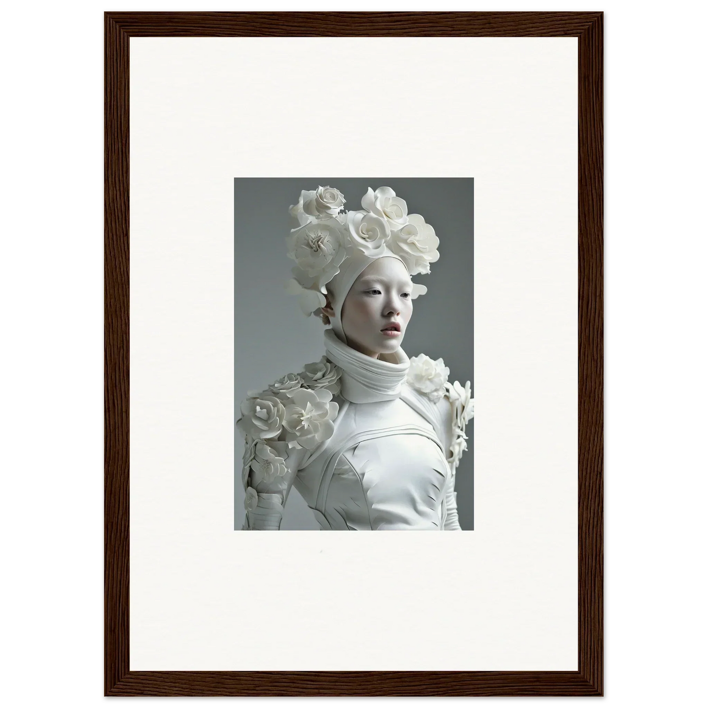 Monochromatic sculpture with floral elements, perfect for wall art and room decoration