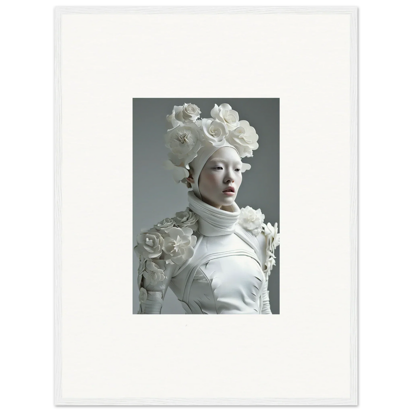 Artistic portrait of a person in a white headdress perfect for canvas print wall art