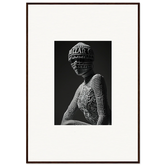 Framed black and white photograph of mortality masks for unique room decor