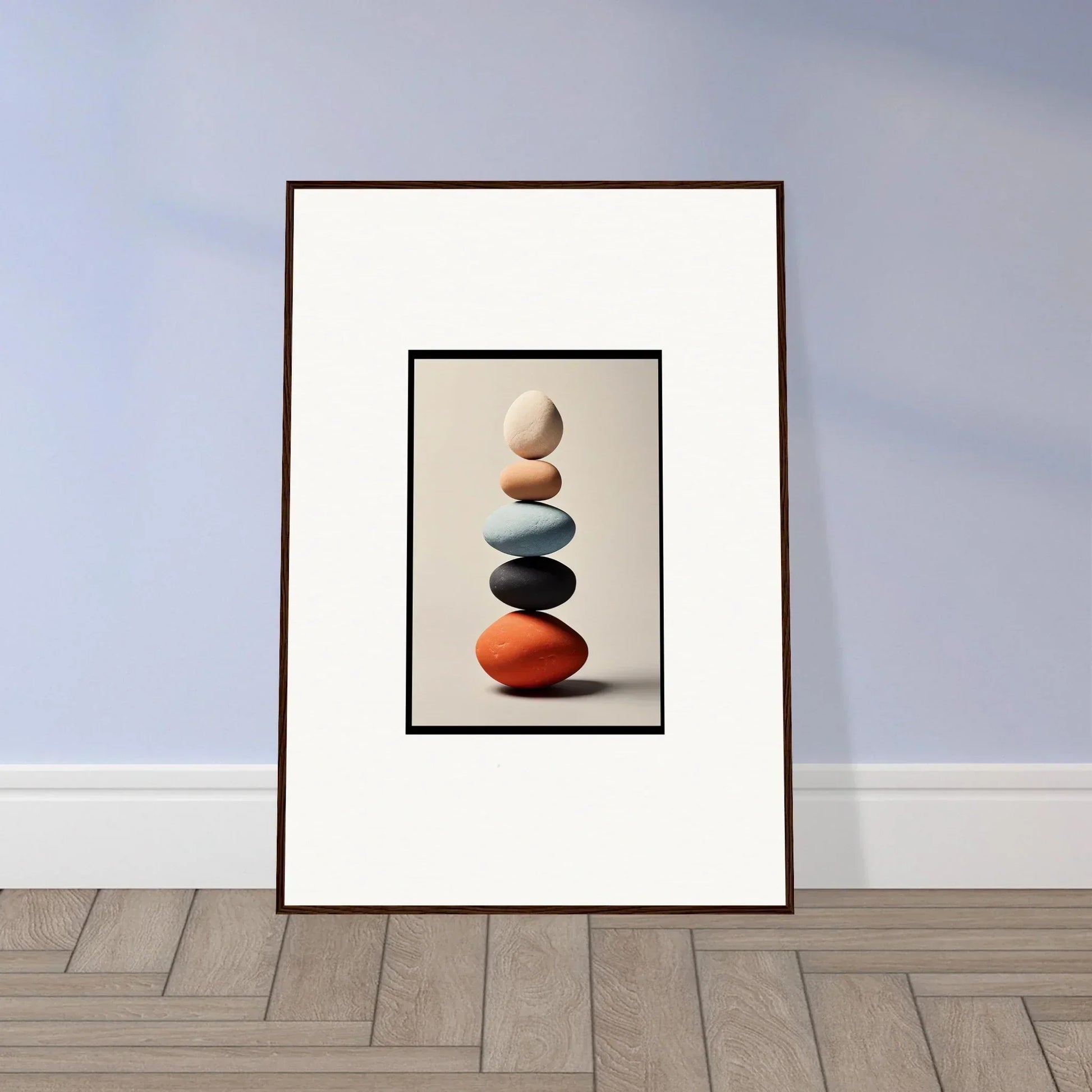 Framed wall art of colorful balanced stones for vibrant room decor