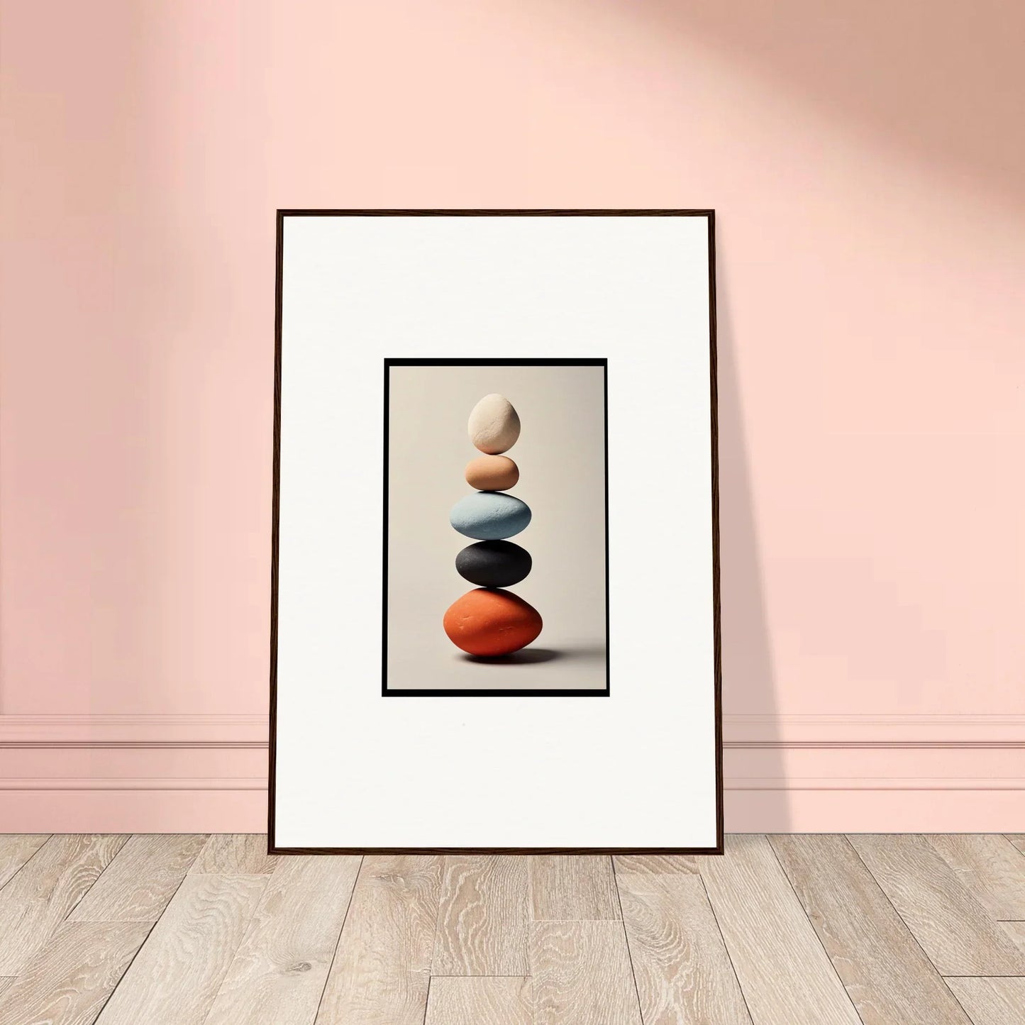 Framed wall art of colorful pebbles stacked for unique room decor inspiration