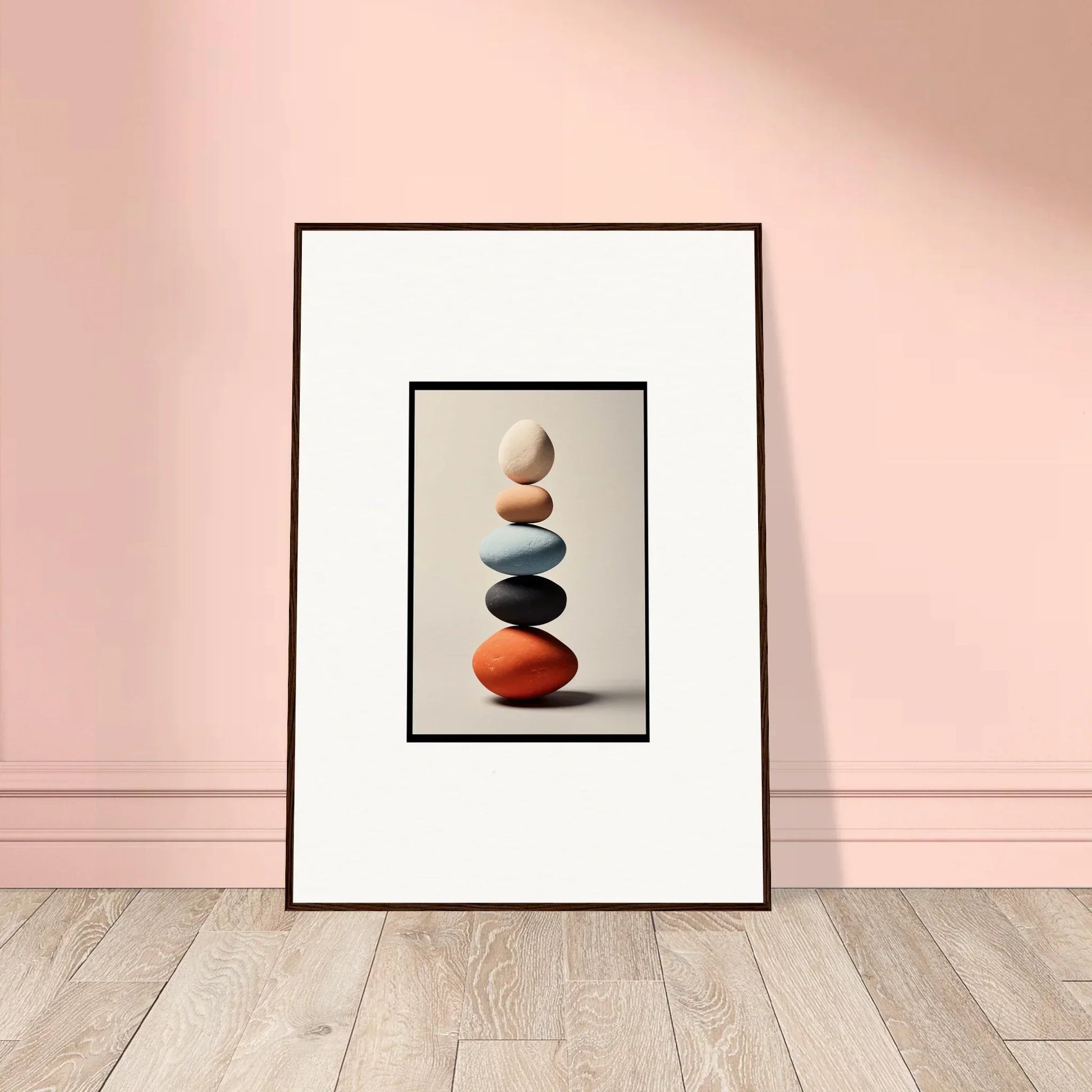 Framed wall art of colorful pebbles stacked for unique room decor inspiration