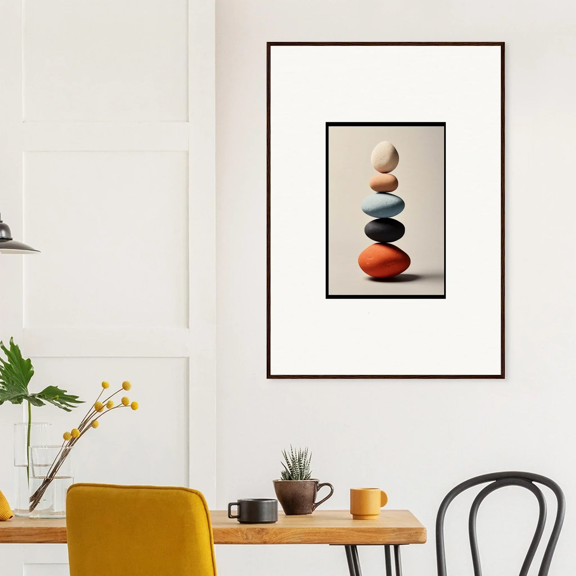 Framed wall art of colorful balanced stones for stylish room decor