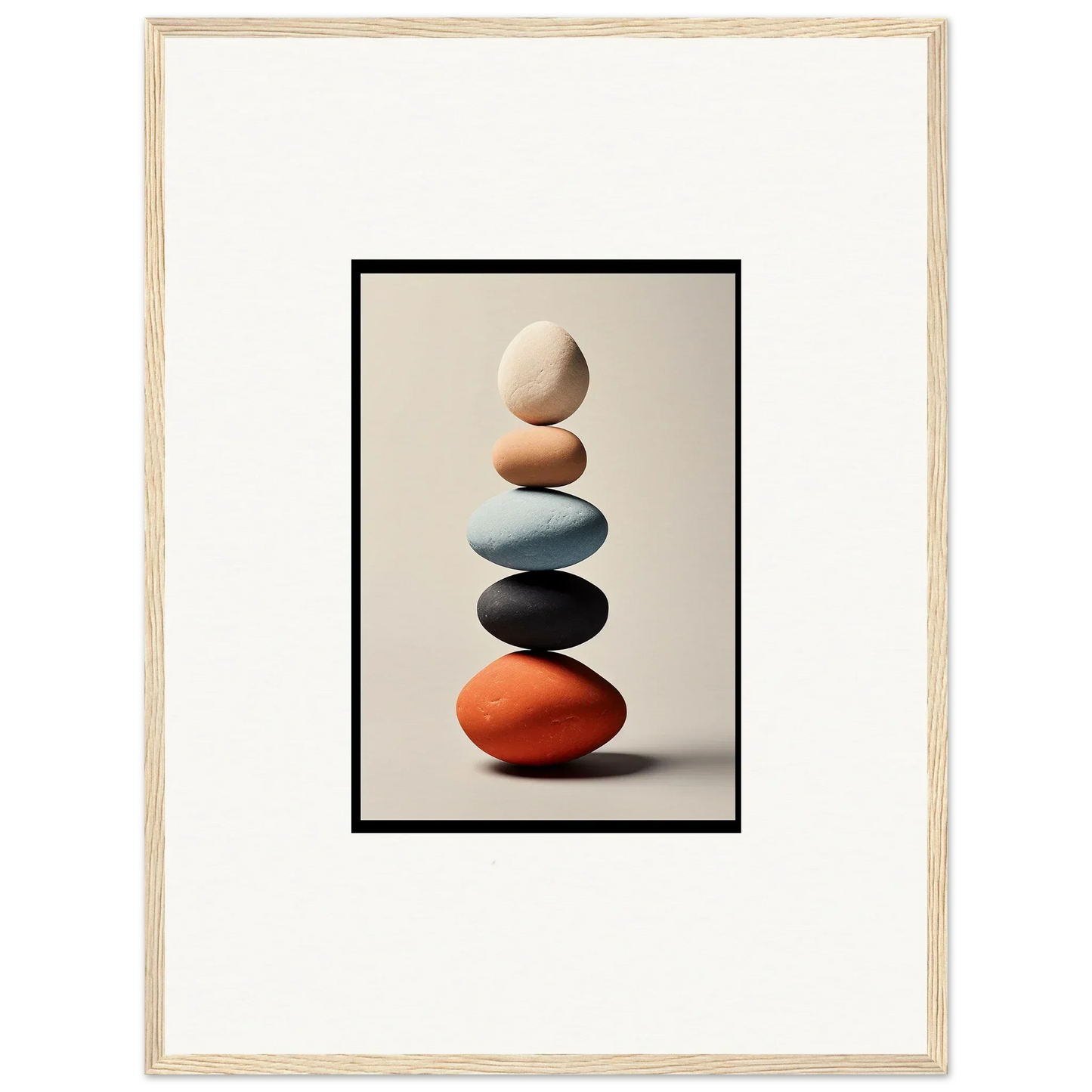 Colorful smooth stones balanced vertically for unique room decor and canvas prints