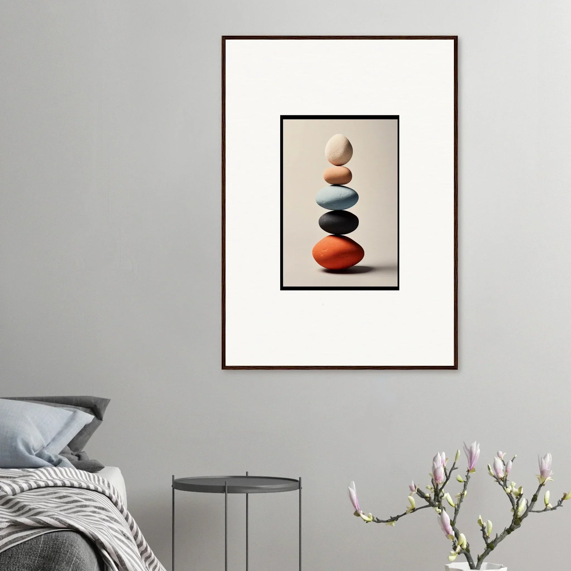 Balanced colorful stones creating serene room decor inspiration for canvas prints