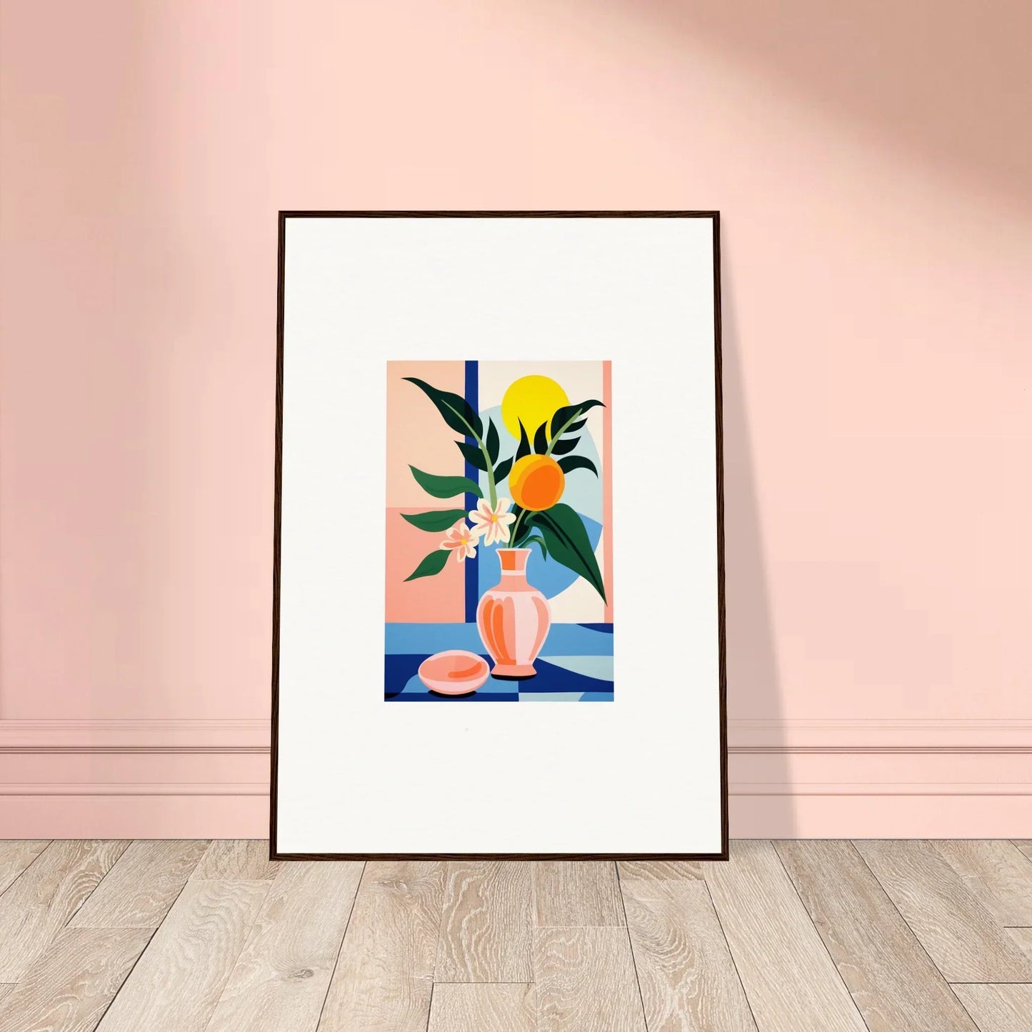 Colorful still life vase and fruit framed wall art for stylish room decor