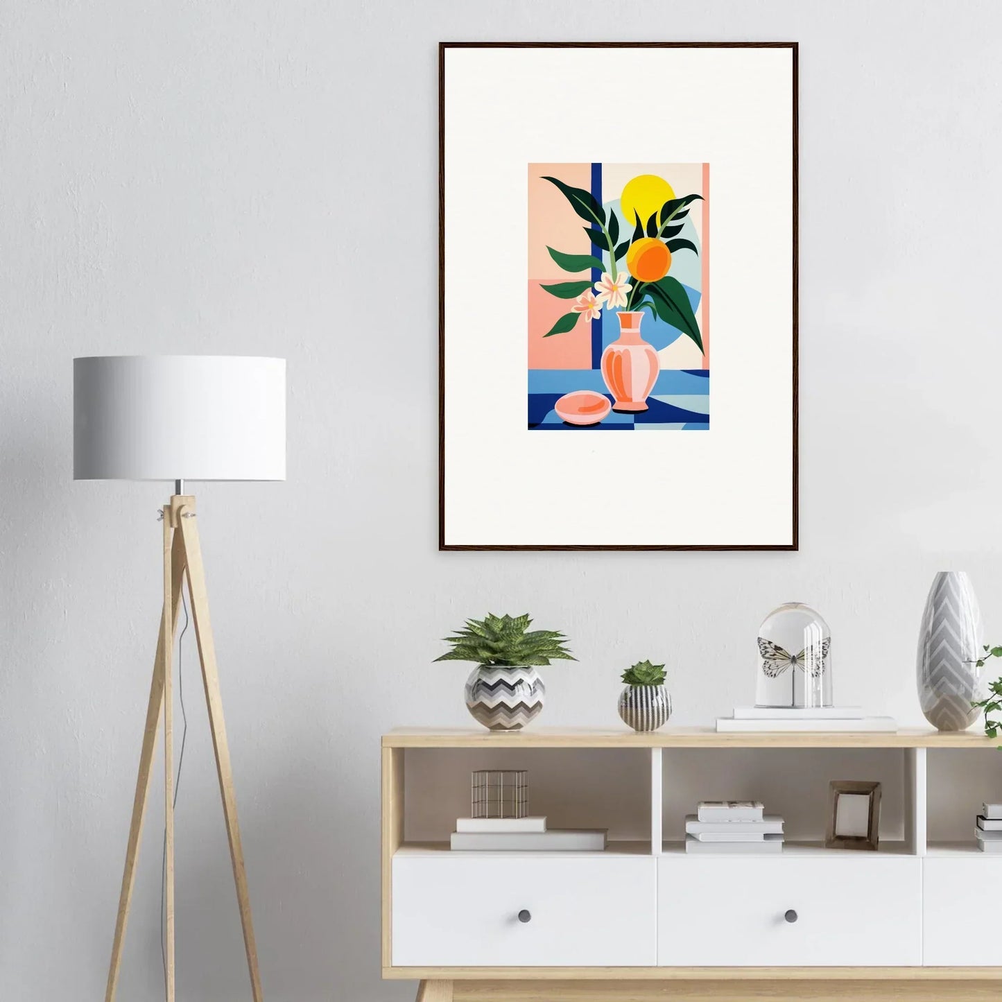 Framed wall art of a colorful abstract still life for vibrant room decor