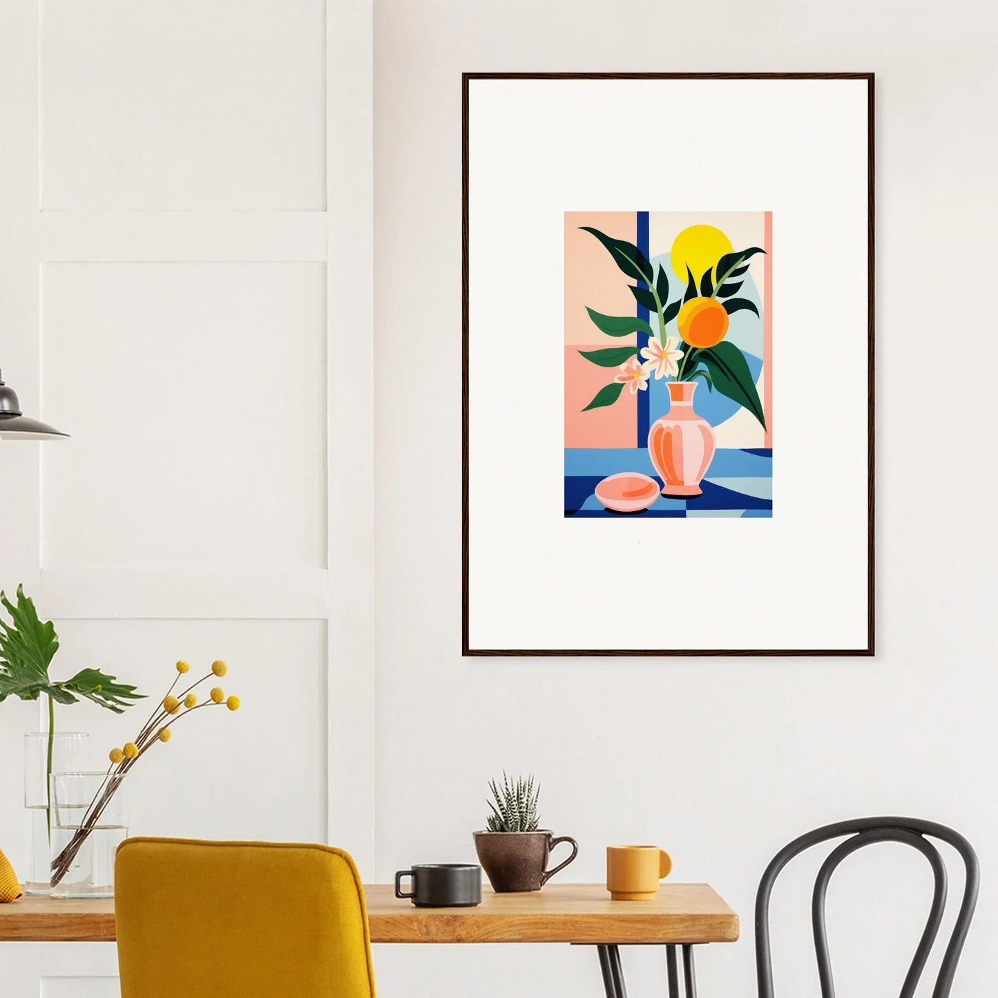 Framed wall art featuring colorful still life with plants for vibrant room decor