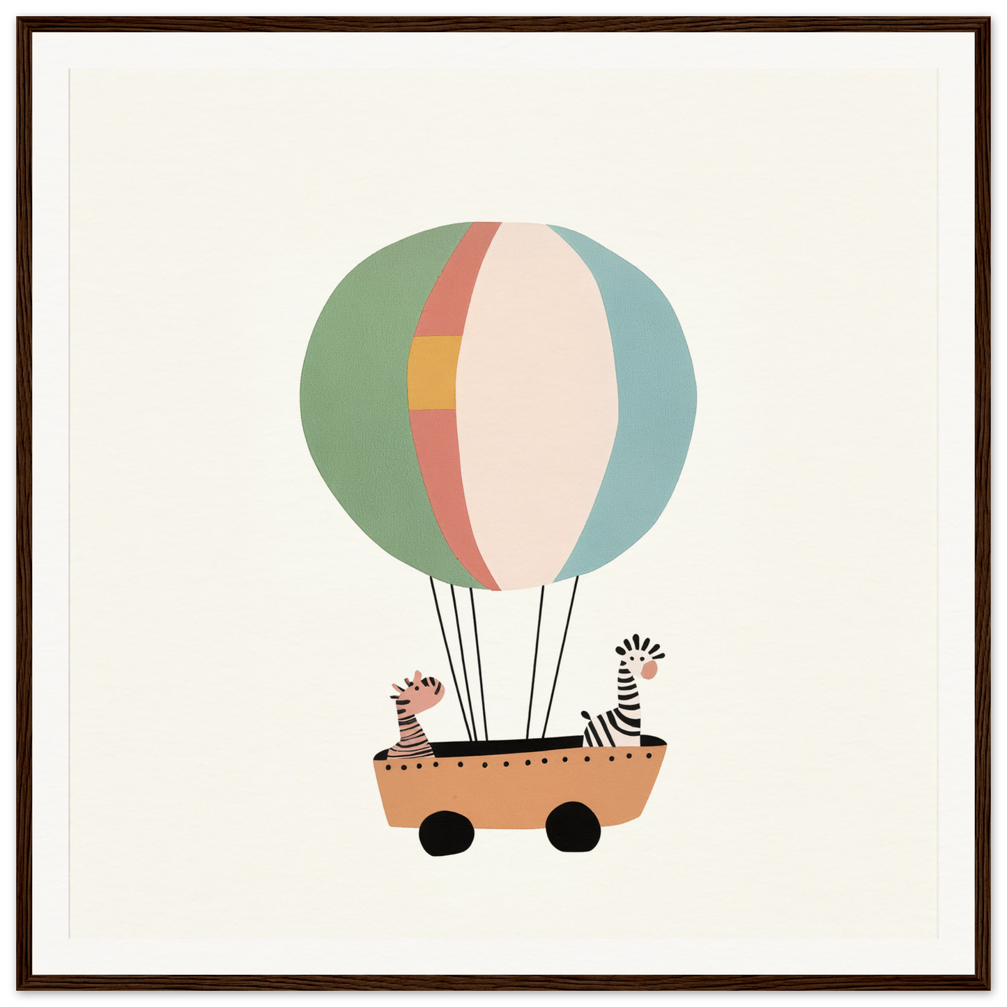 Hot air balloon featuring zebras in a wheeled basket, Zany Zebra Odyssey design